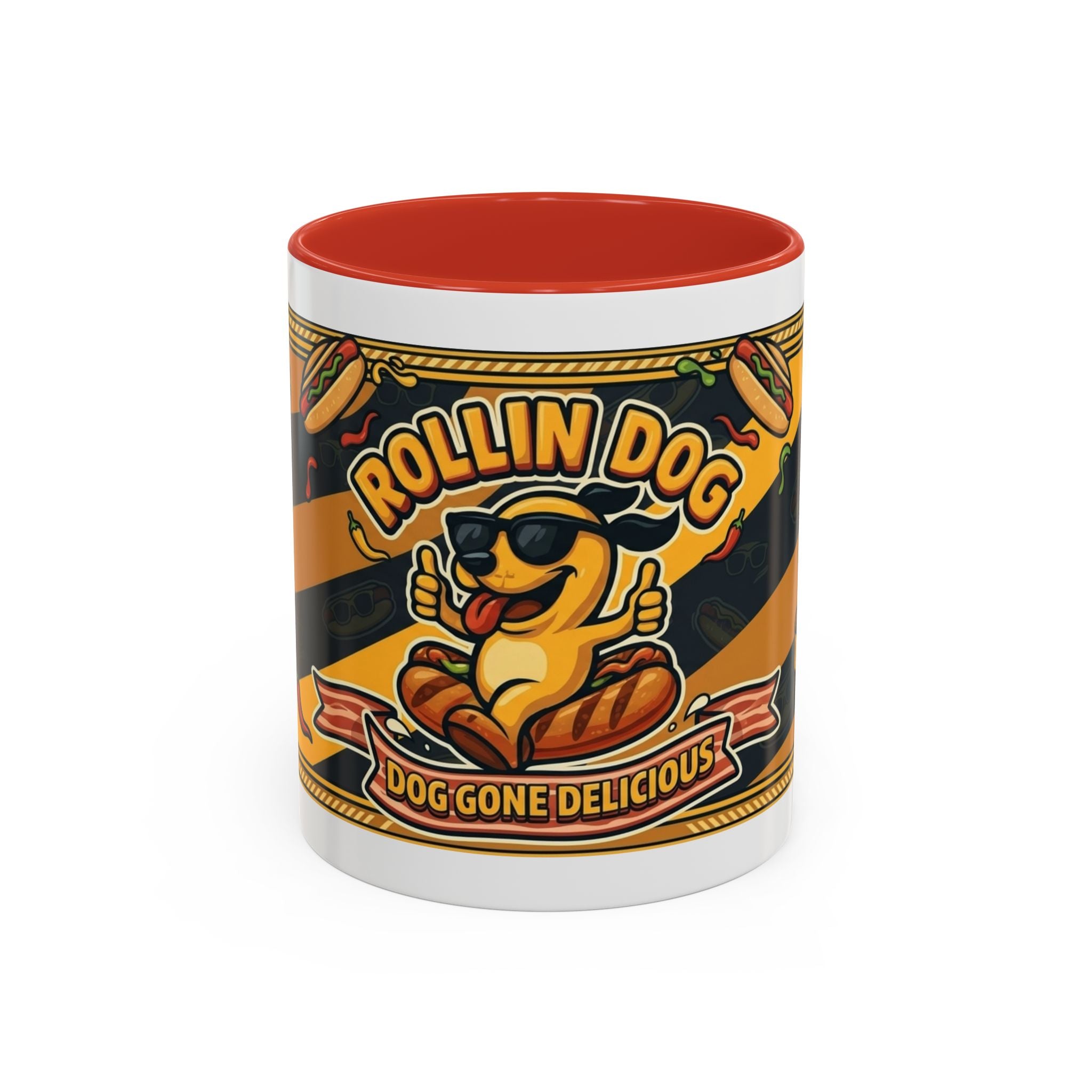 Rollin Dog Hot Dog Mug — Retro 'Dog Gone Delicious' Coffee Cup (11/15oz)