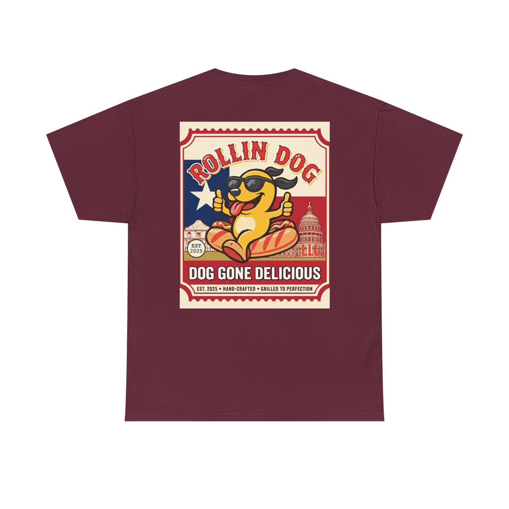 T-Shirt — "Rollin Dog: Dog Gone Delicious" Retro Hot Dog Graphic Tee