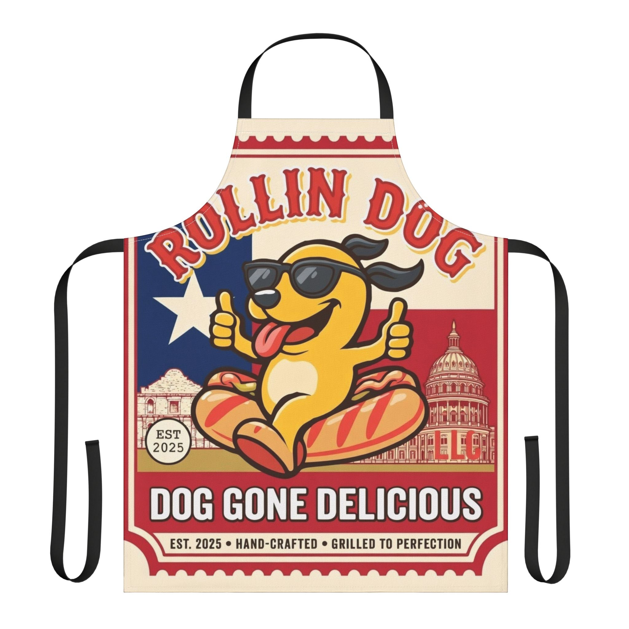 Rolling Dog Texas Apron - 'Dog Gone Delicious' Retro Hot Dog Grill Apron