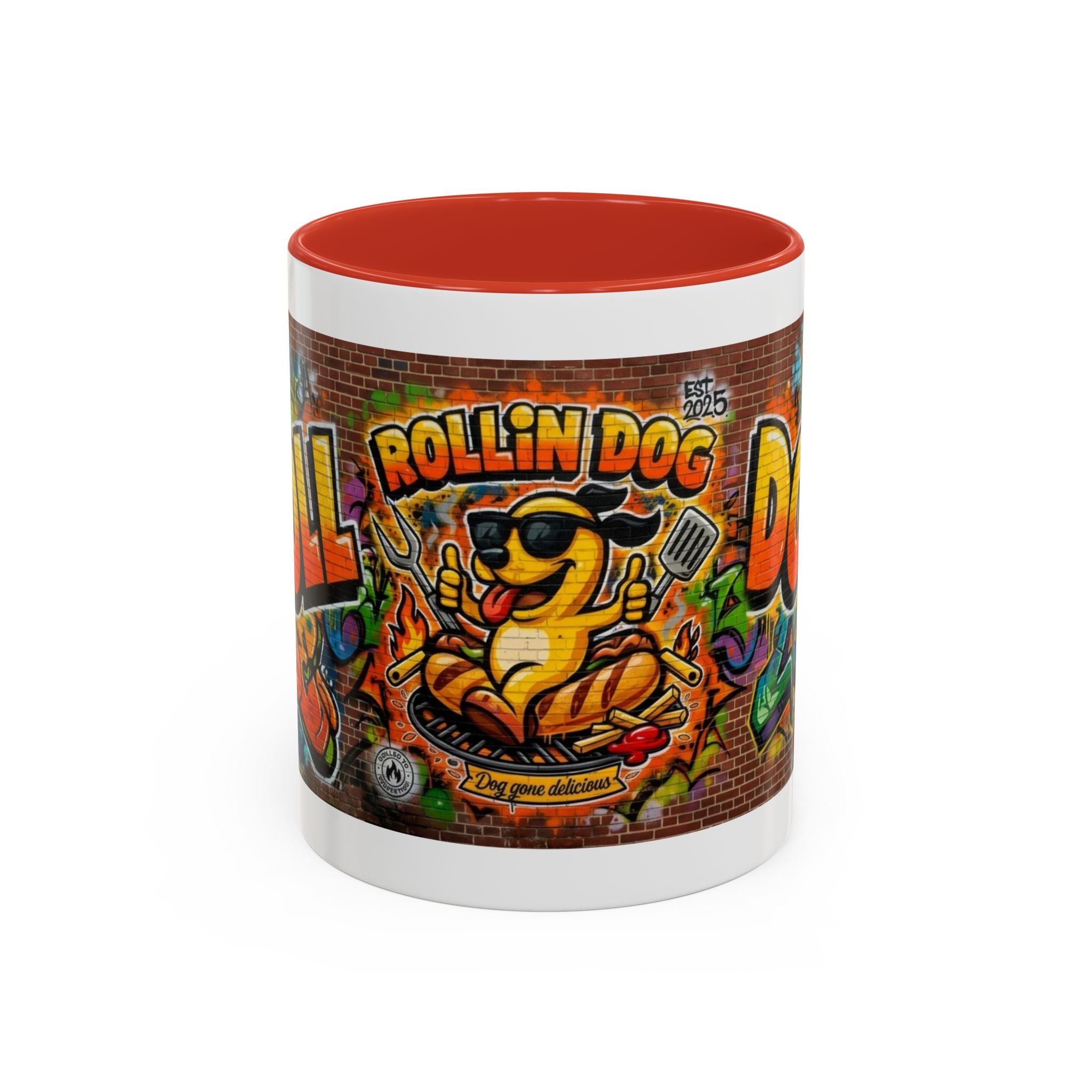Rollin' Dog Graffiti Coffee Mug — Fun Hot Dog Street Art Accent Mug (11/15oz)