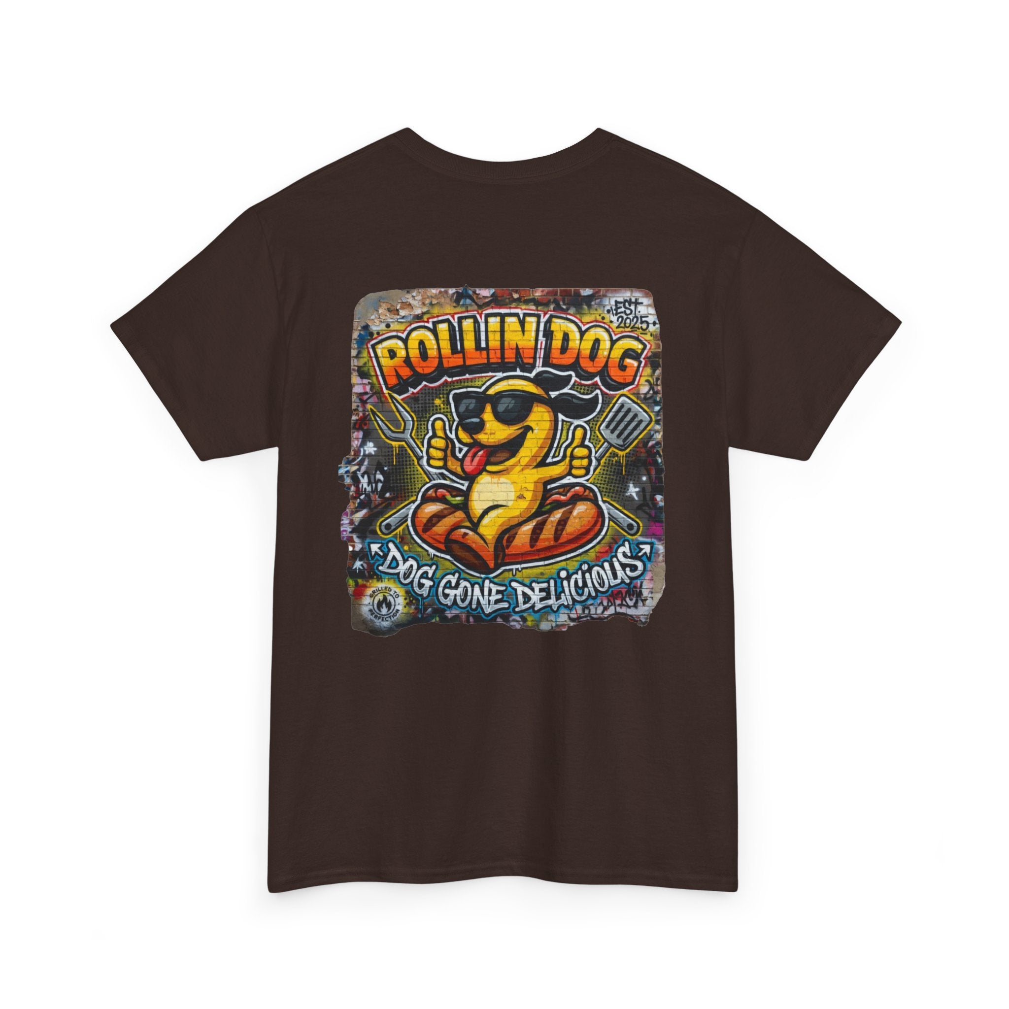 Rollin Dog Tee Graffiti 3 — 'Rollin Dog: Dog Gone Delicious' Graphic T‑Shirt