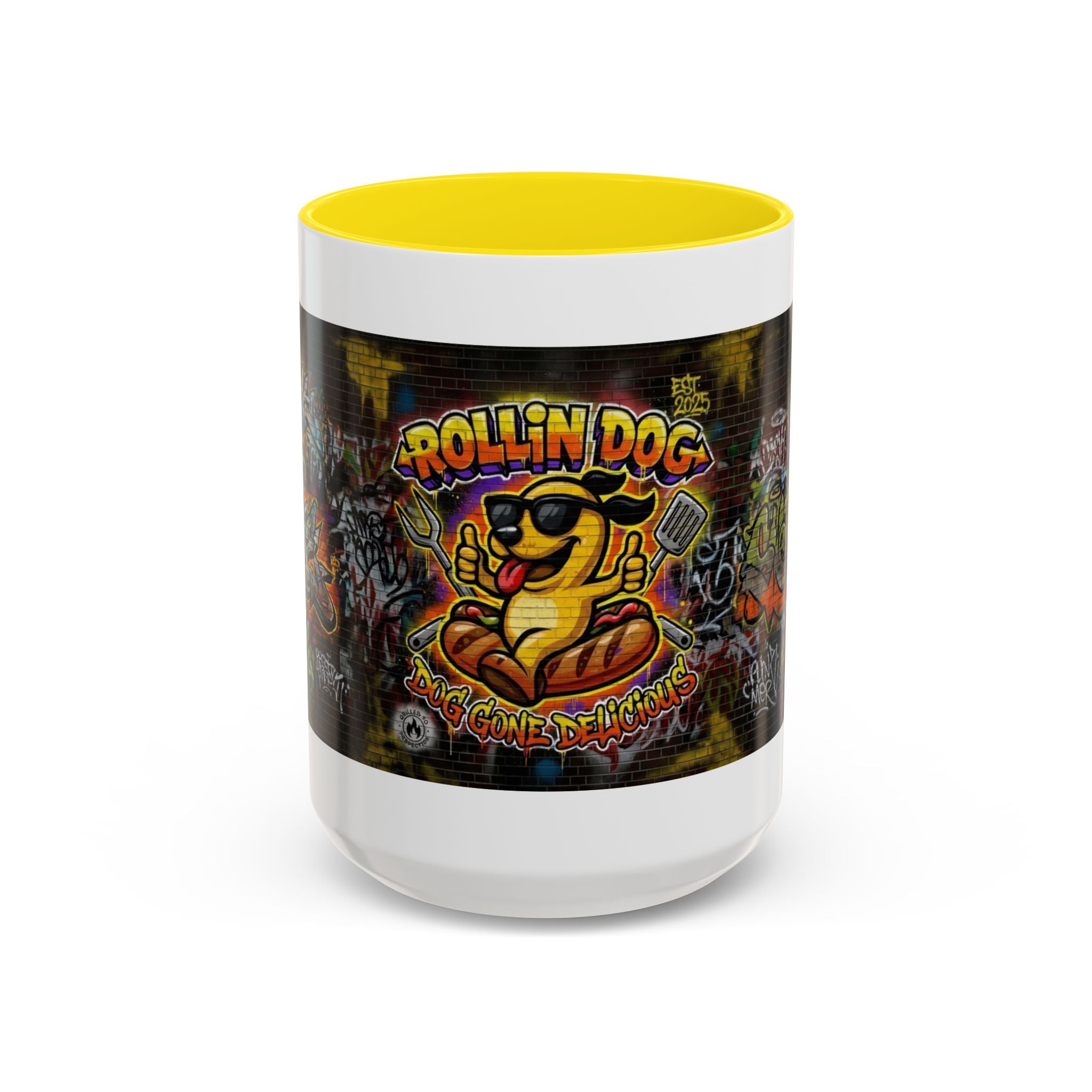 Rollin Dog Hot Dog Mug — Graffiti Skate Vibe Coffee Cup (11/15oz)
