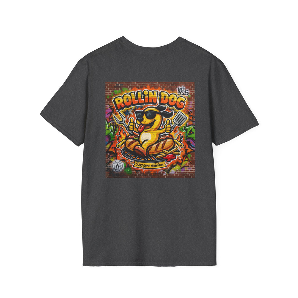 Rollin Dog Graphic T-Shirt Graffiti 2 — Retro Street Art Hot Dog Design