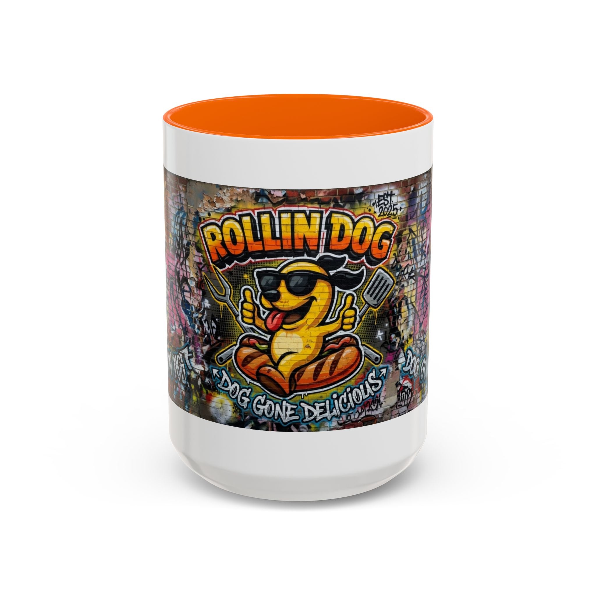 Rollin' Dog Graffiti Coffee Mug – "Dog Gone Delicious" Accent Mug