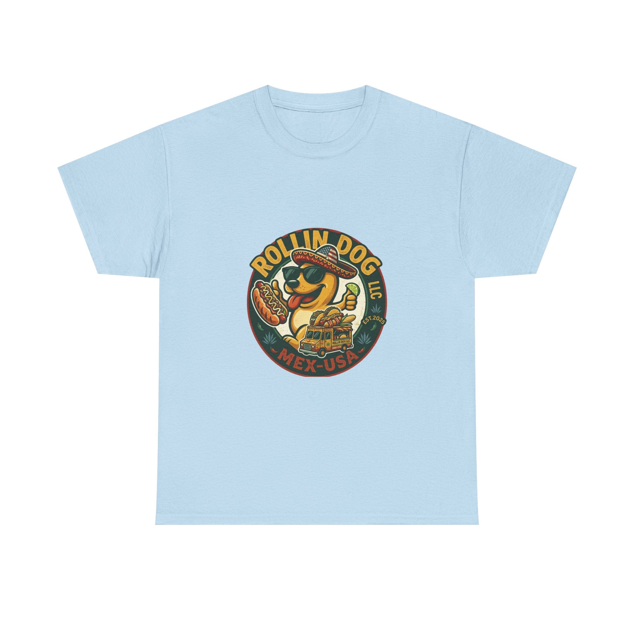 Rollin' Dog Hot Dog T-Shirt – Retro Mexican Street Food Graphic Tee