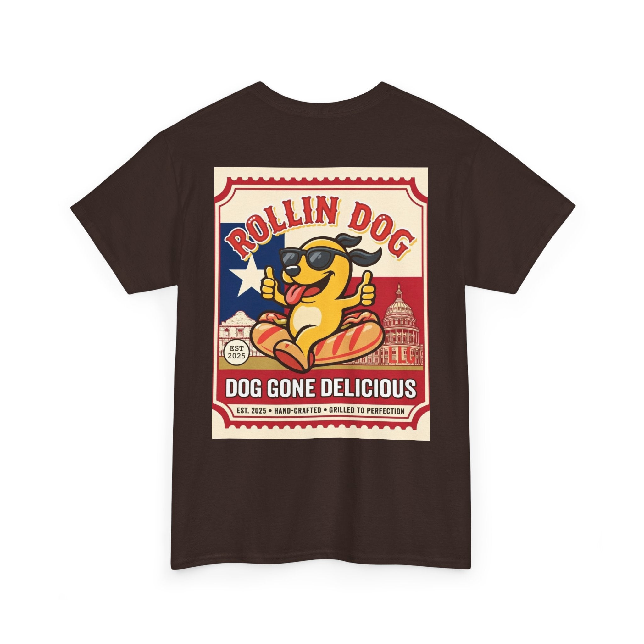 T-Shirt — "Rollin Dog: Dog Gone Delicious" Retro Hot Dog Graphic Tee