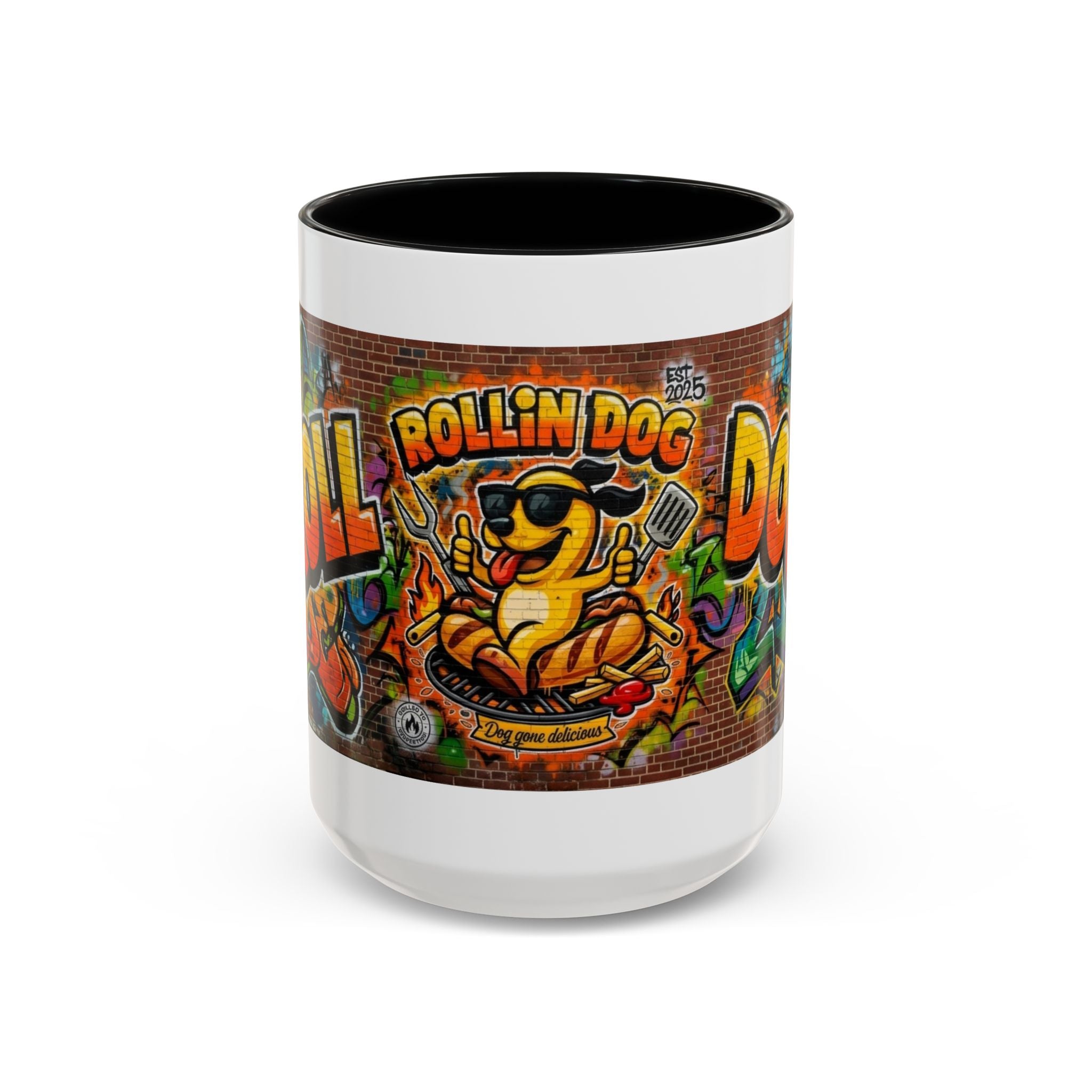 Rollin' Dog Graffiti Coffee Mug — Fun Hot Dog Street Art Accent Mug (11/15oz)