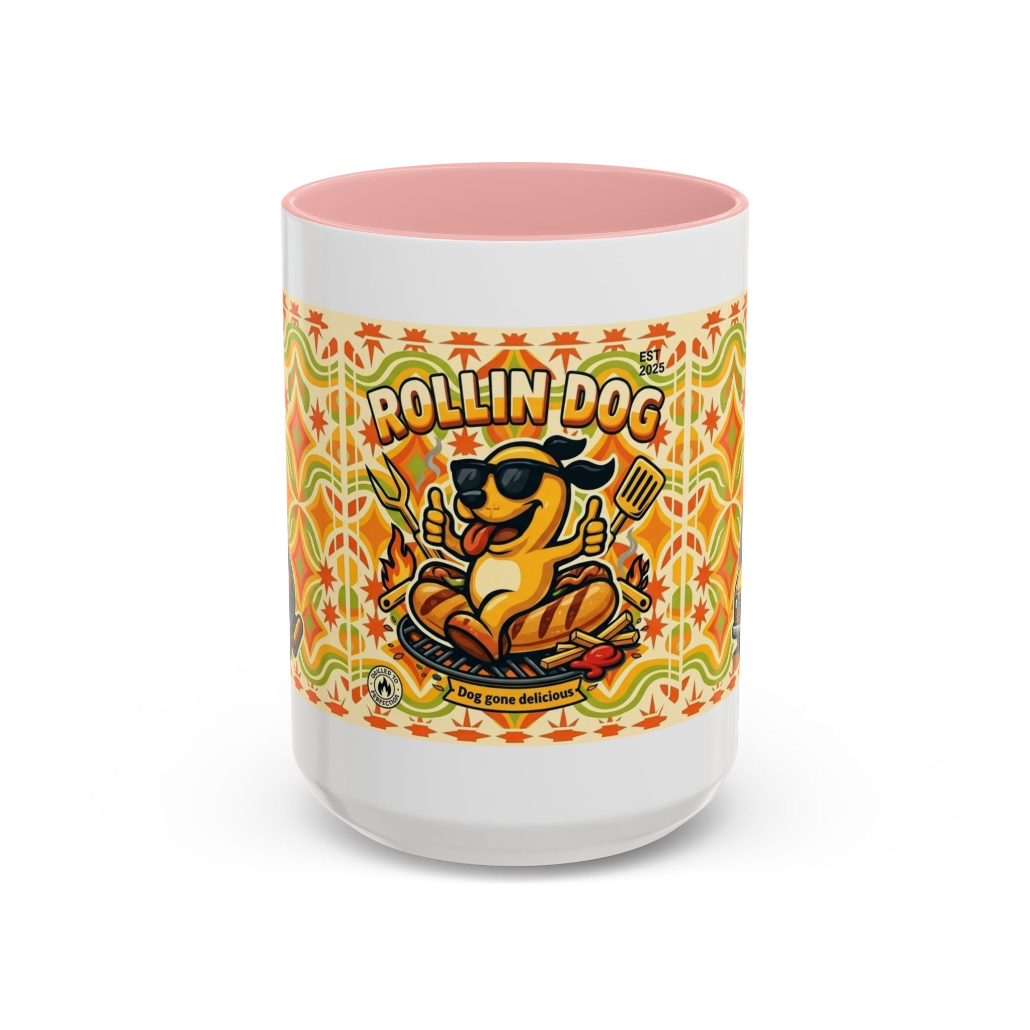 Retron Hot Dog Food Truck Accent Coffee Mug — "Rollin Dog" Retro Summer BBQ Mug (11/15oz)
