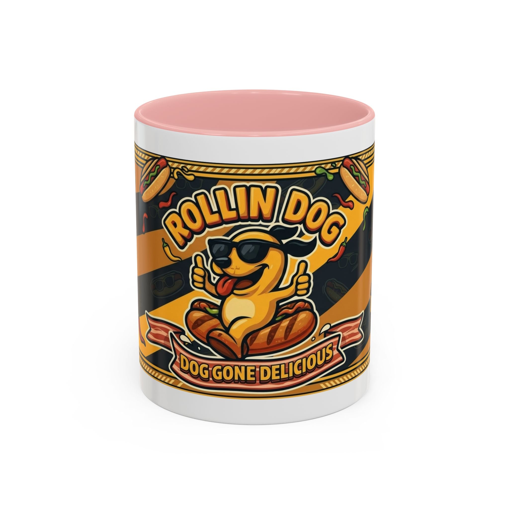 Rollin Dog Hot Dog Mug — Retro 'Dog Gone Delicious' Coffee Cup (11/15oz)