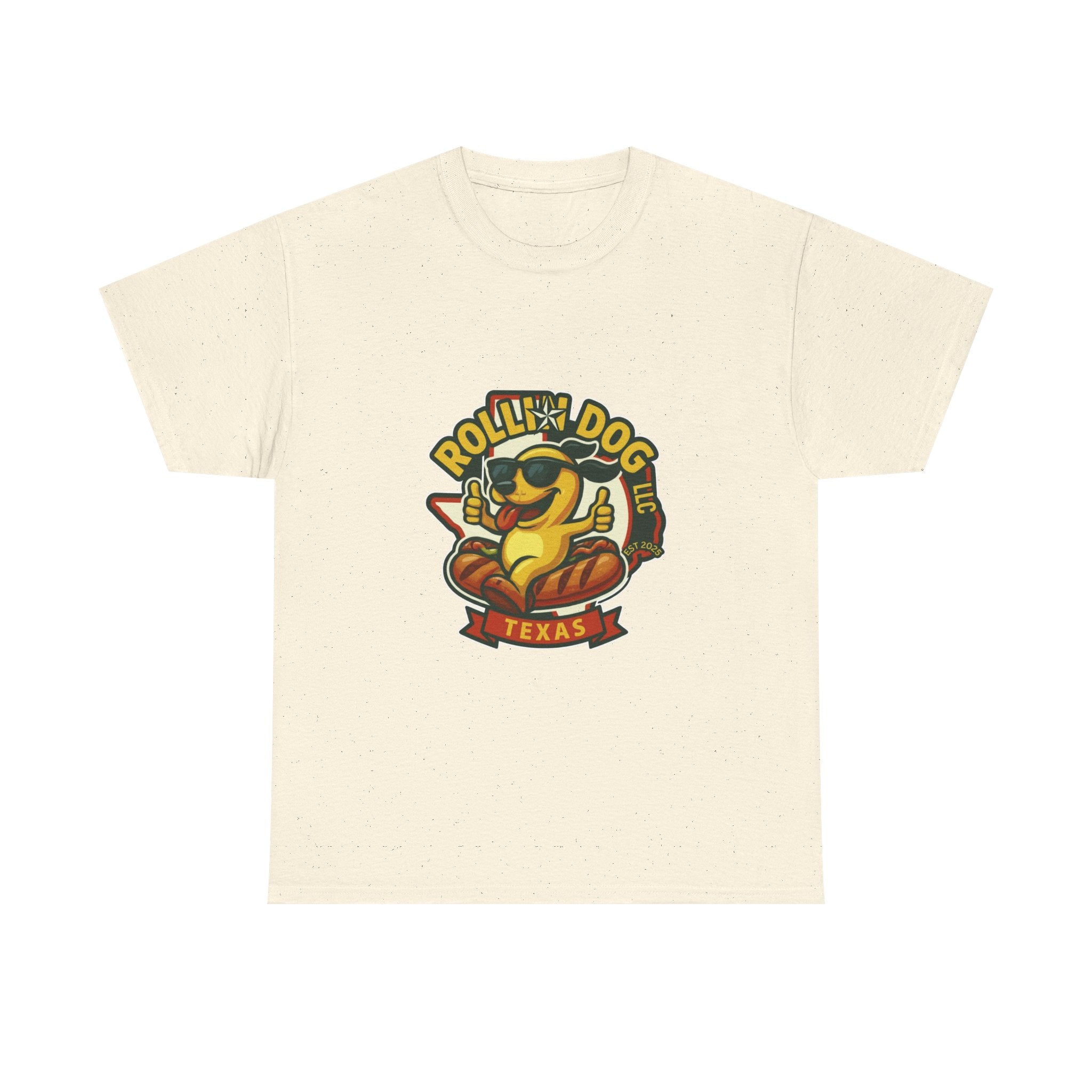T-Shirt — "Rollin' Dog Texas" Cool Hot Dog Mascot Graphic Tee