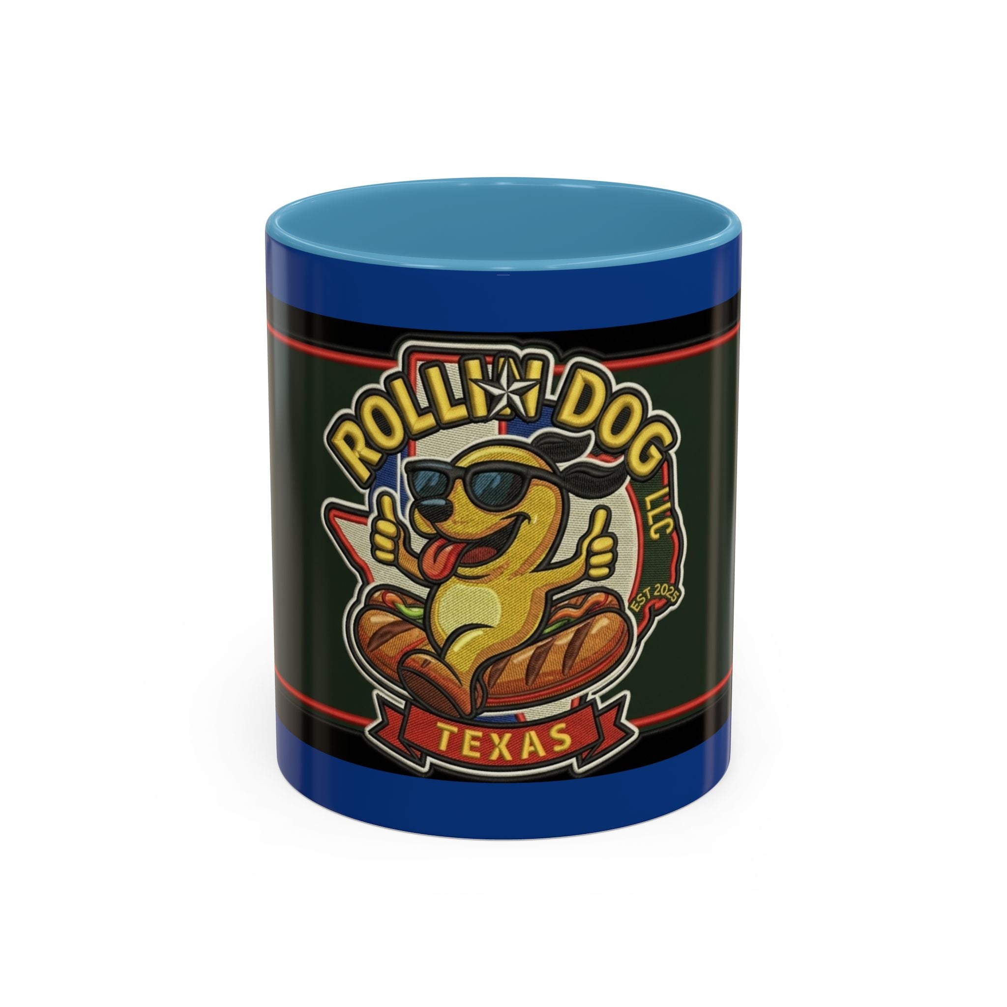 Texas Rollin Dog 'Dog Gone Delicious' Accent Coffee Mug – Fun Hot Dog Logo 11/15oz