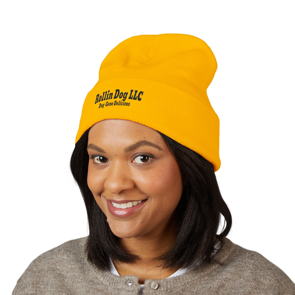 Rollin Dog LLC Black Embroidered Cuffed Beanie — 'Dog Gone Delicious'