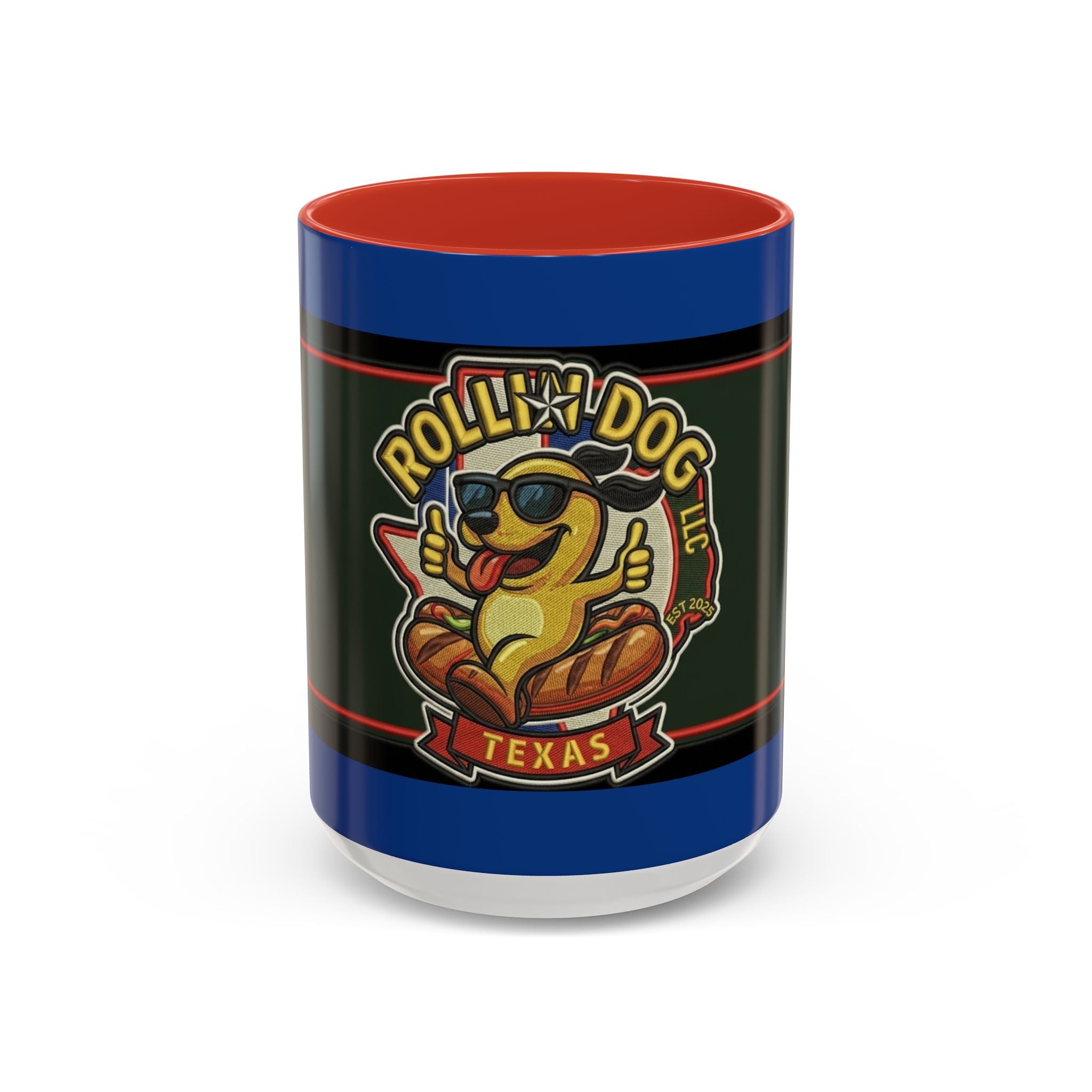 Texas Rollin Dog 'Dog Gone Delicious' Accent Coffee Mug – Fun Hot Dog Logo 11/15oz