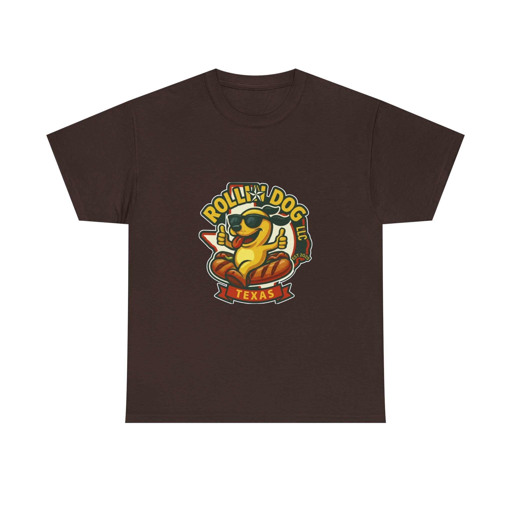 T-Shirt — "Rollin' Dog Texas" Cool Hot Dog Mascot Graphic Tee