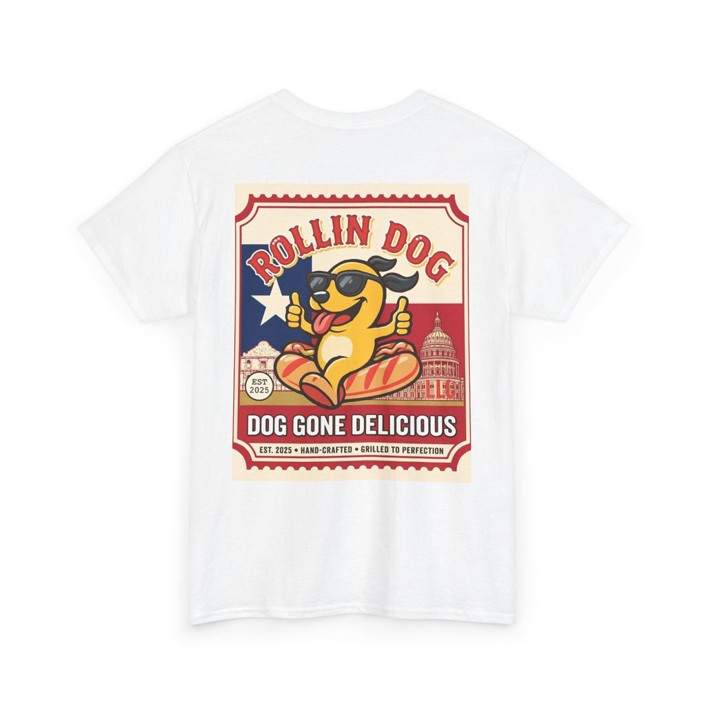 T-Shirt — "Rollin Dog: Dog Gone Delicious" Retro Hot Dog Graphic Tee