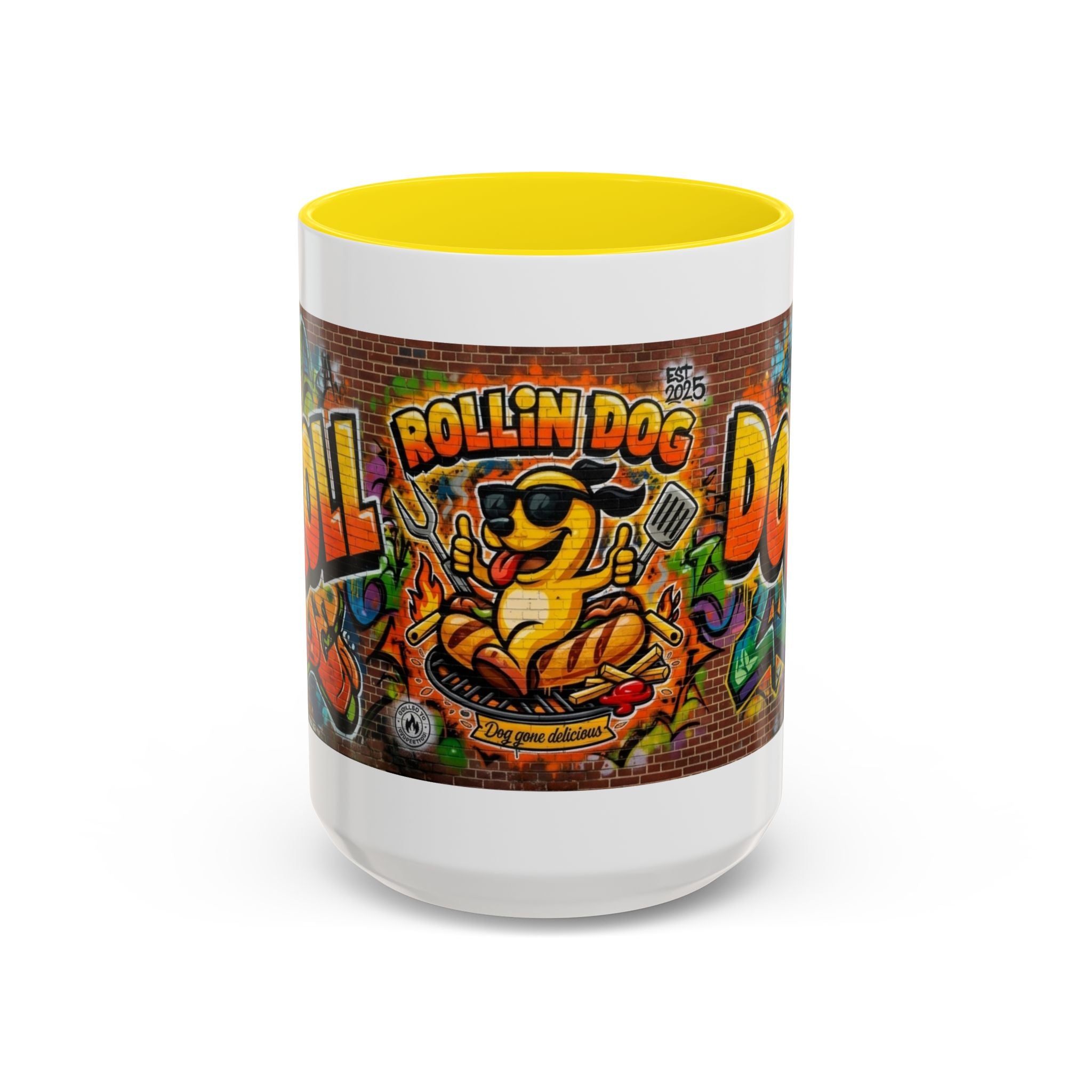 Rollin' Dog Graffiti Coffee Mug — Fun Hot Dog Street Art Accent Mug (11/15oz)