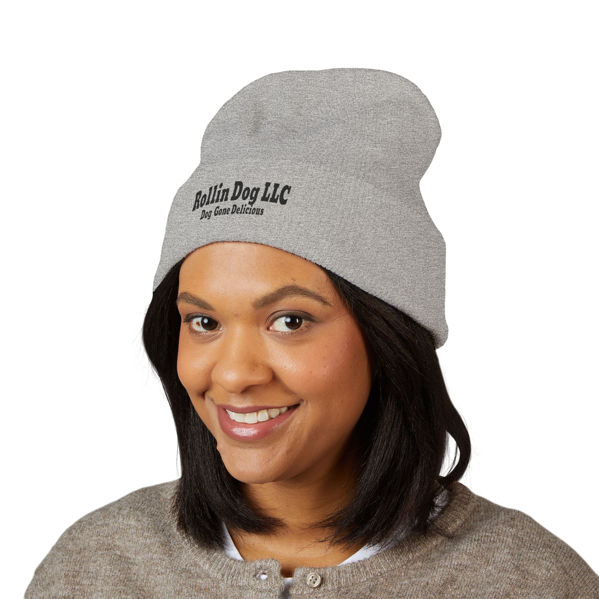 Rollin Dog LLC Black Embroidered Cuffed Beanie — 'Dog Gone Delicious'
