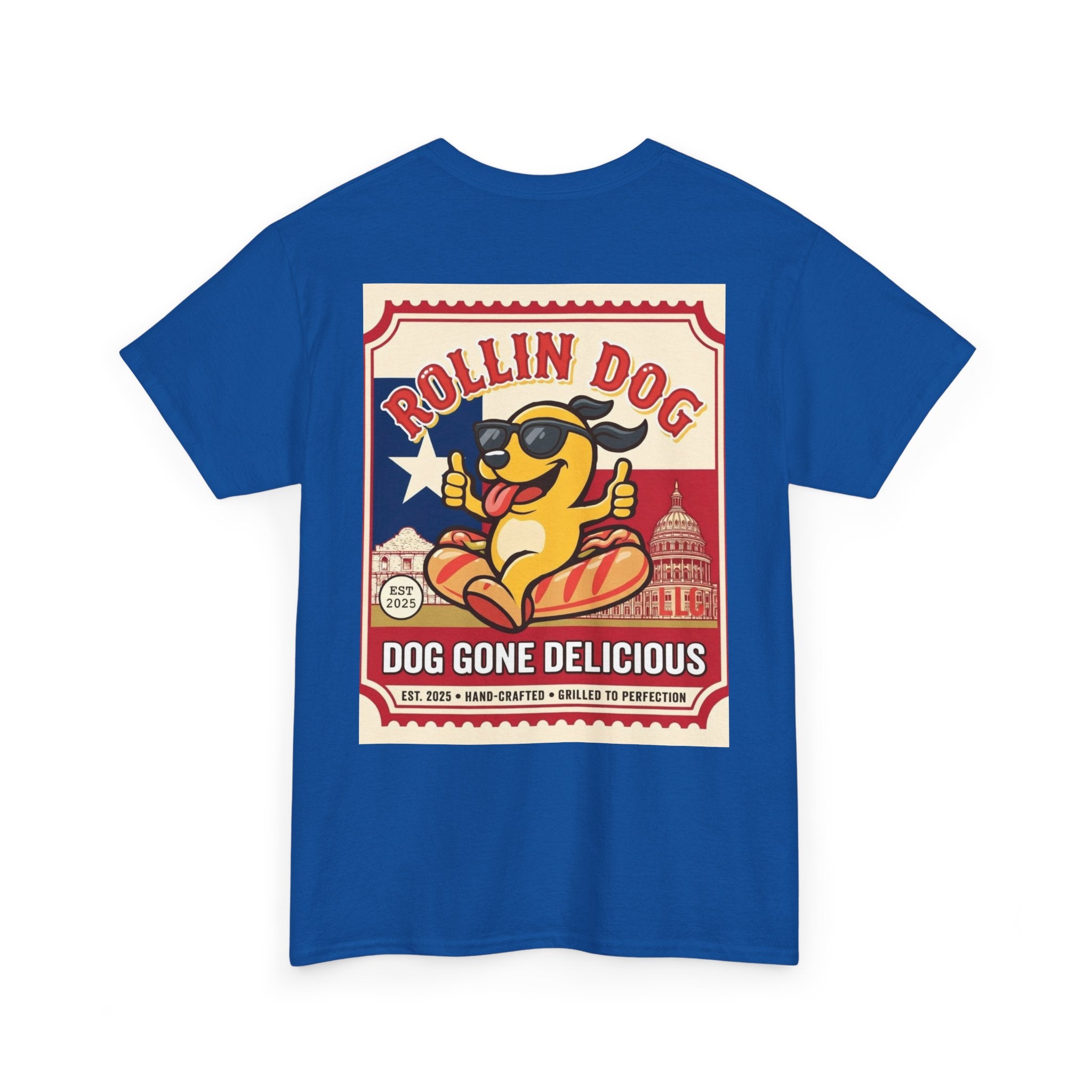 T-Shirt — "Rollin Dog: Dog Gone Delicious" Retro Hot Dog Graphic Tee