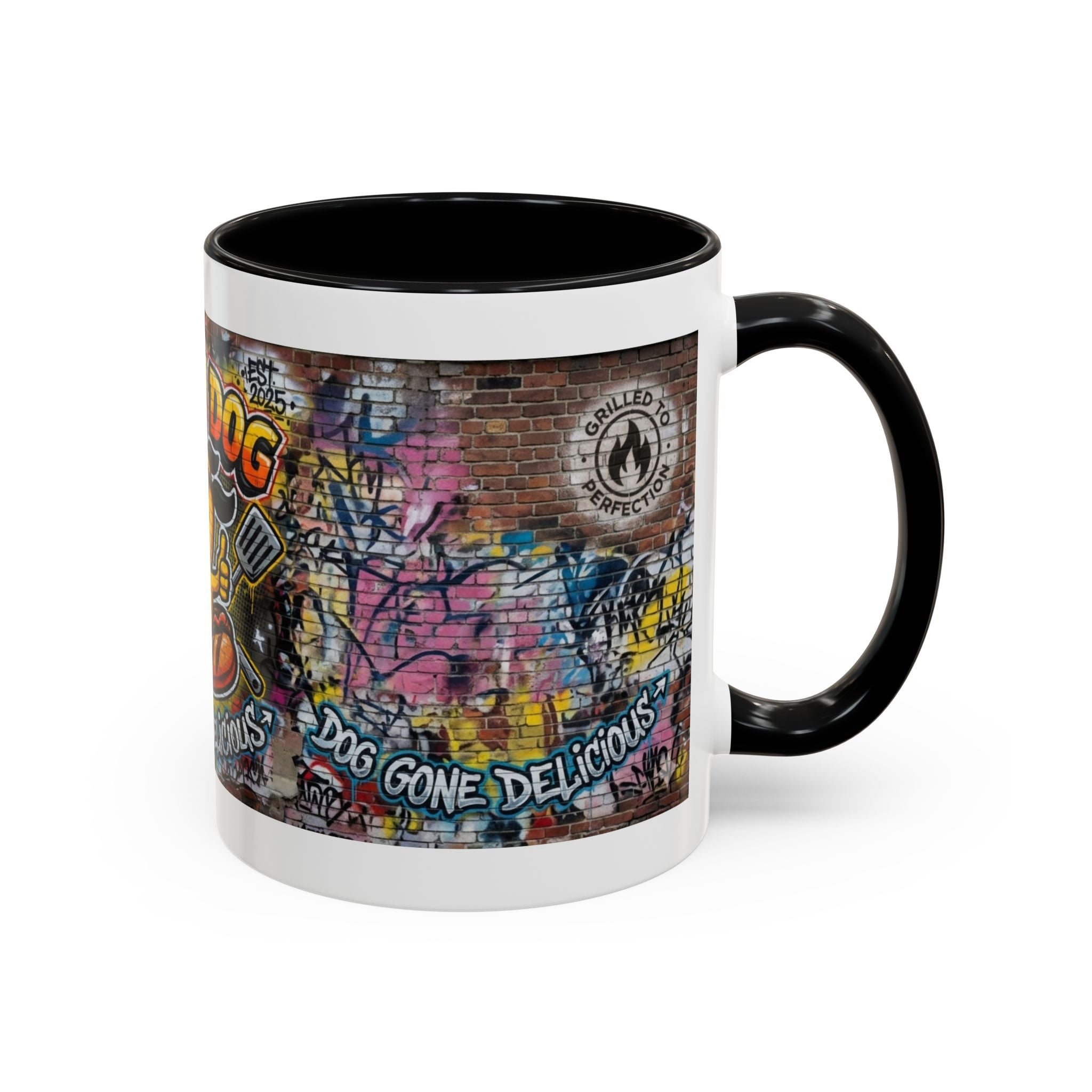 Rollin' Dog Graffiti Coffee Mug – "Dog Gone Delicious" Accent Mug