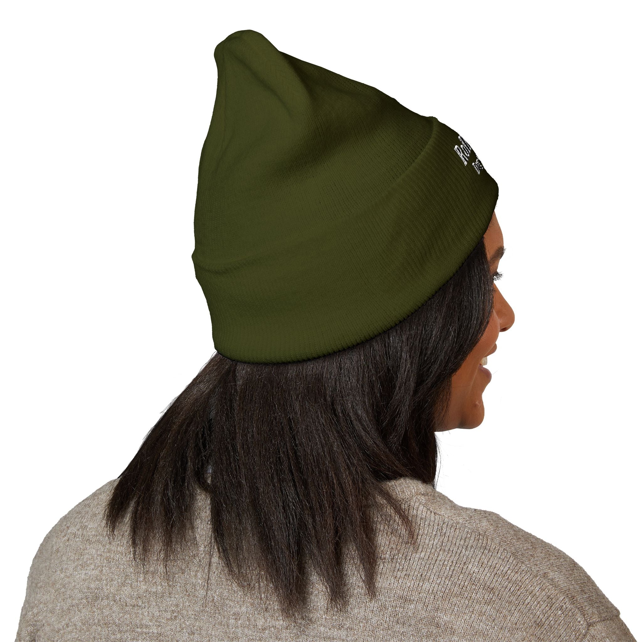 Embroidered Classic White Cuffed Beanie - Rollin Dog LLC Logo