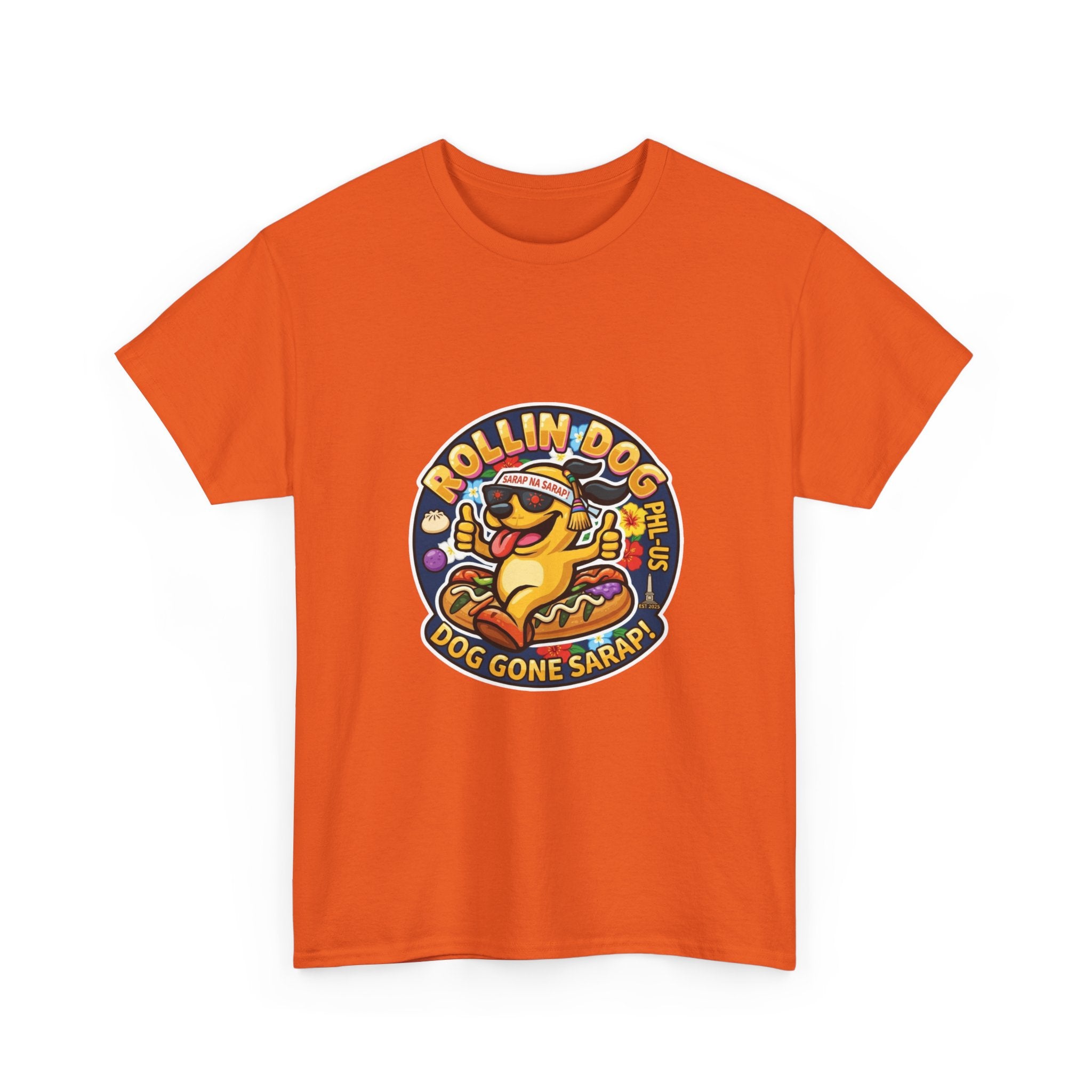 T-Shirt — "Rollin Dog" Hot Dog Graphic Tee (Dog Gone Saked!)