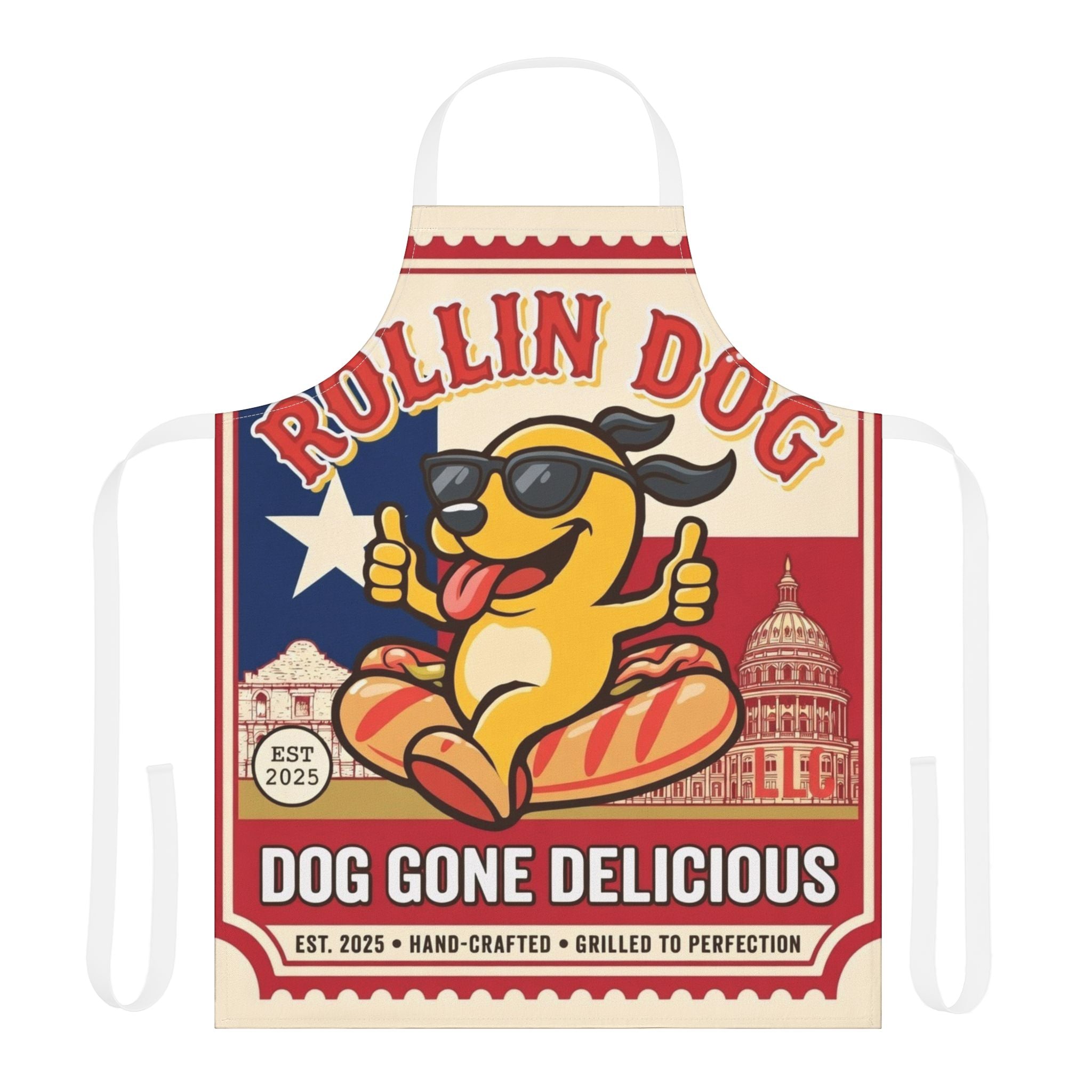 Rolling Dog Texas Apron - 'Dog Gone Delicious' Retro Hot Dog Grill Apron
