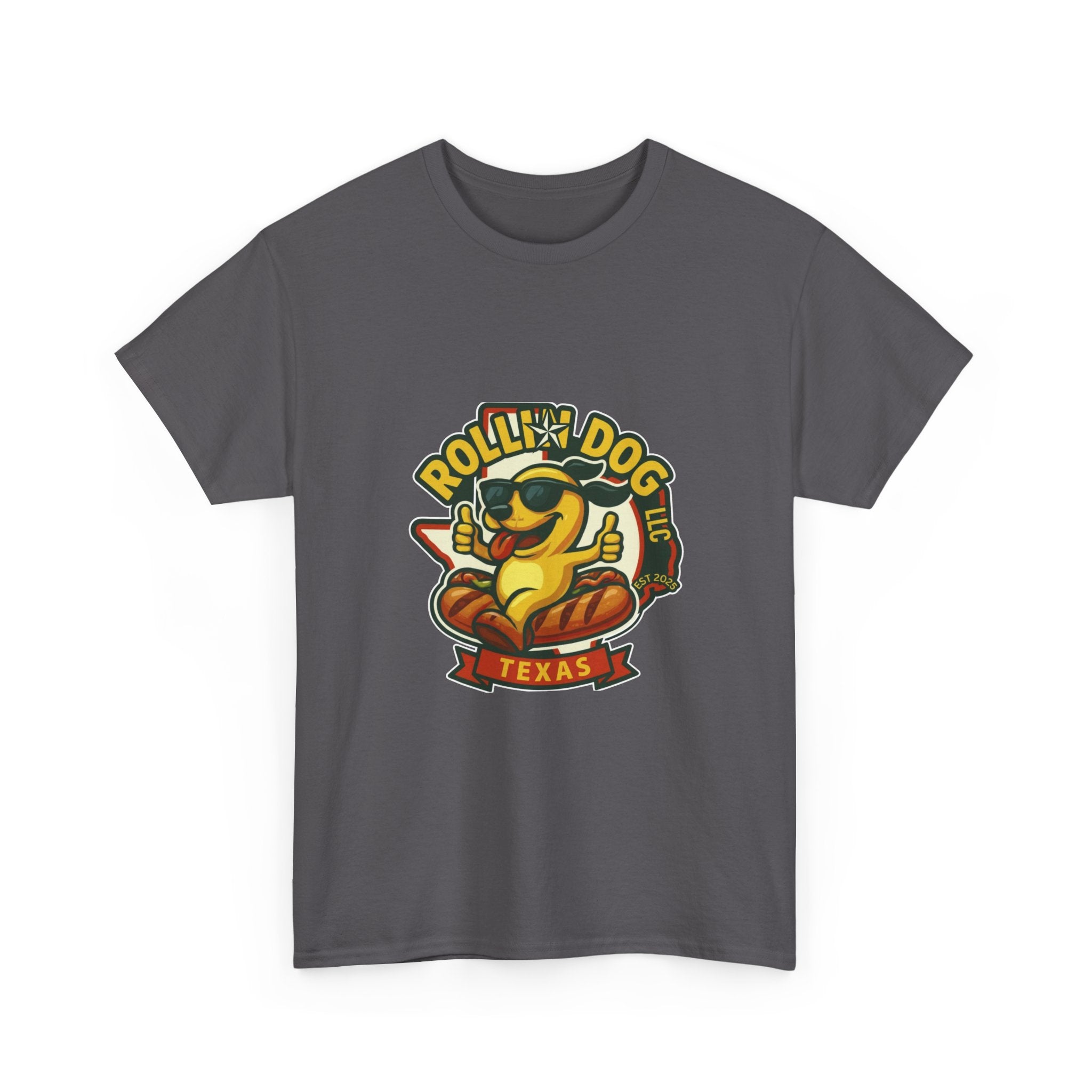 T-Shirt — "Rollin' Dog Texas" Cool Hot Dog Mascot Graphic Tee