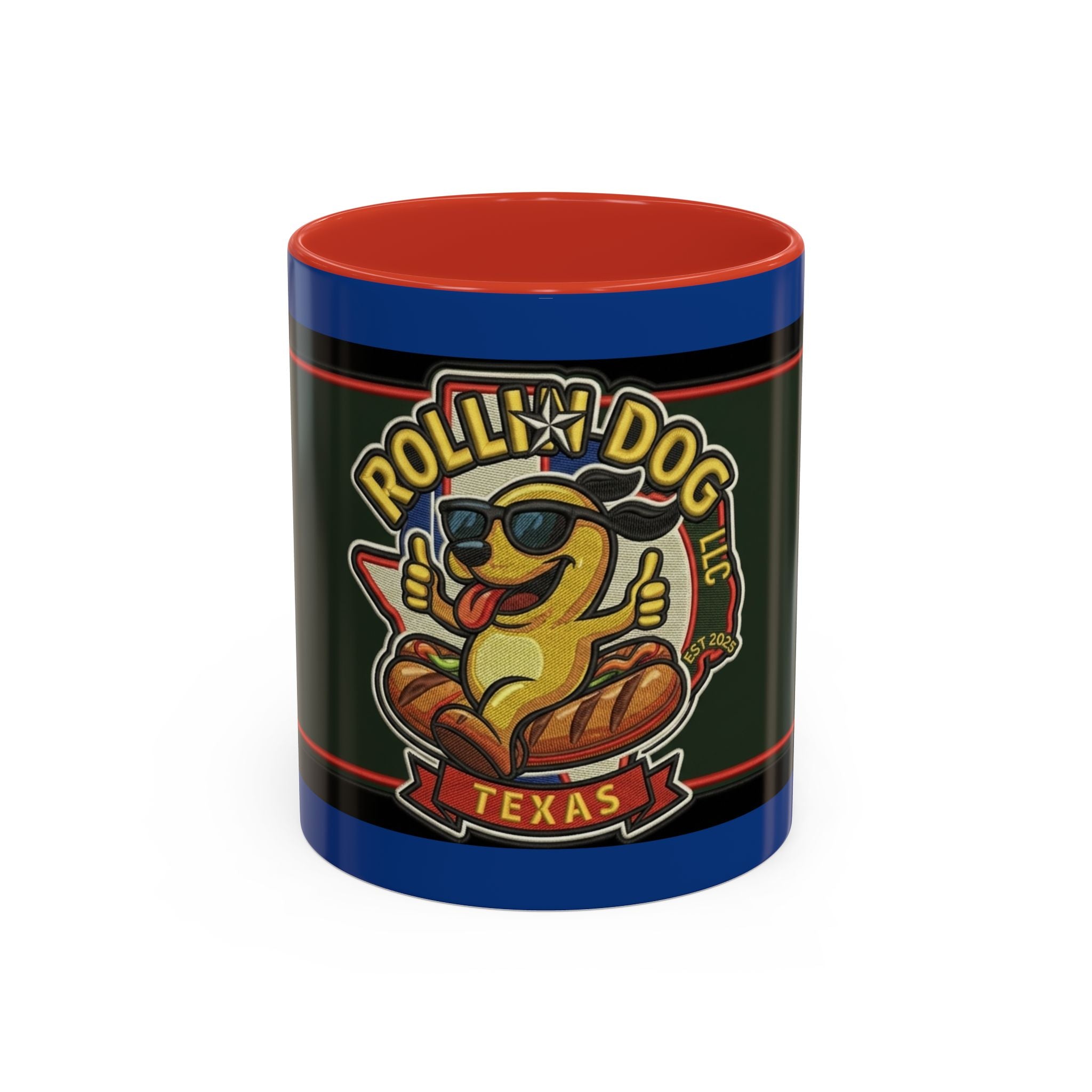 Texas Rollin Dog 'Dog Gone Delicious' Accent Coffee Mug – Fun Hot Dog Logo 11/15oz