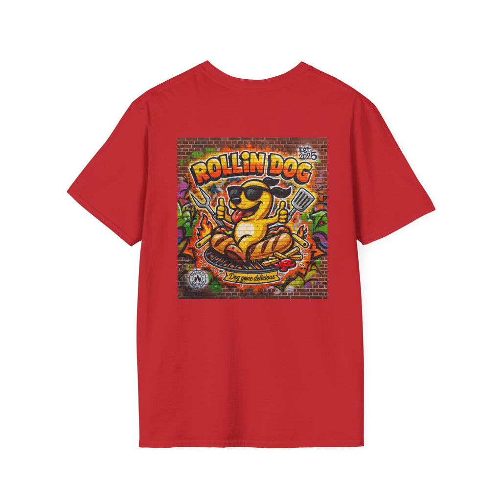 Rollin Dog Graphic T-Shirt Graffiti 2 — Retro Street Art Hot Dog Design