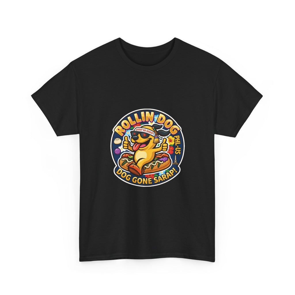 T-Shirt — "Rollin Dog" Hot Dog Graphic Tee (Dog Gone Saked!)