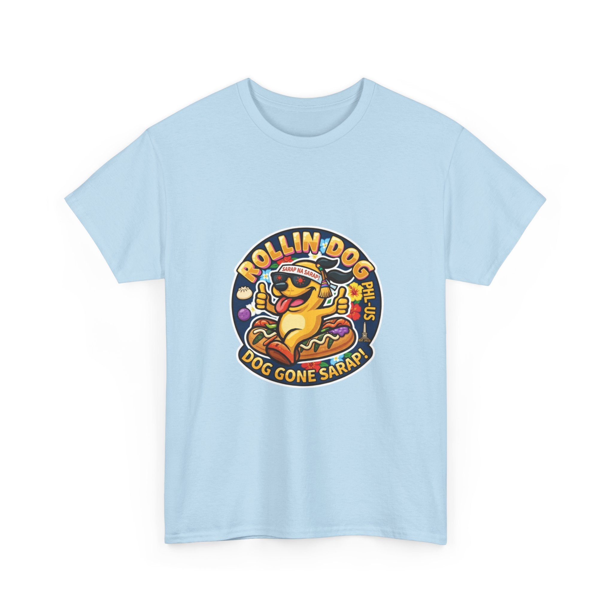 T-Shirt — "Rollin Dog" Hot Dog Graphic Tee (Dog Gone Saked!)