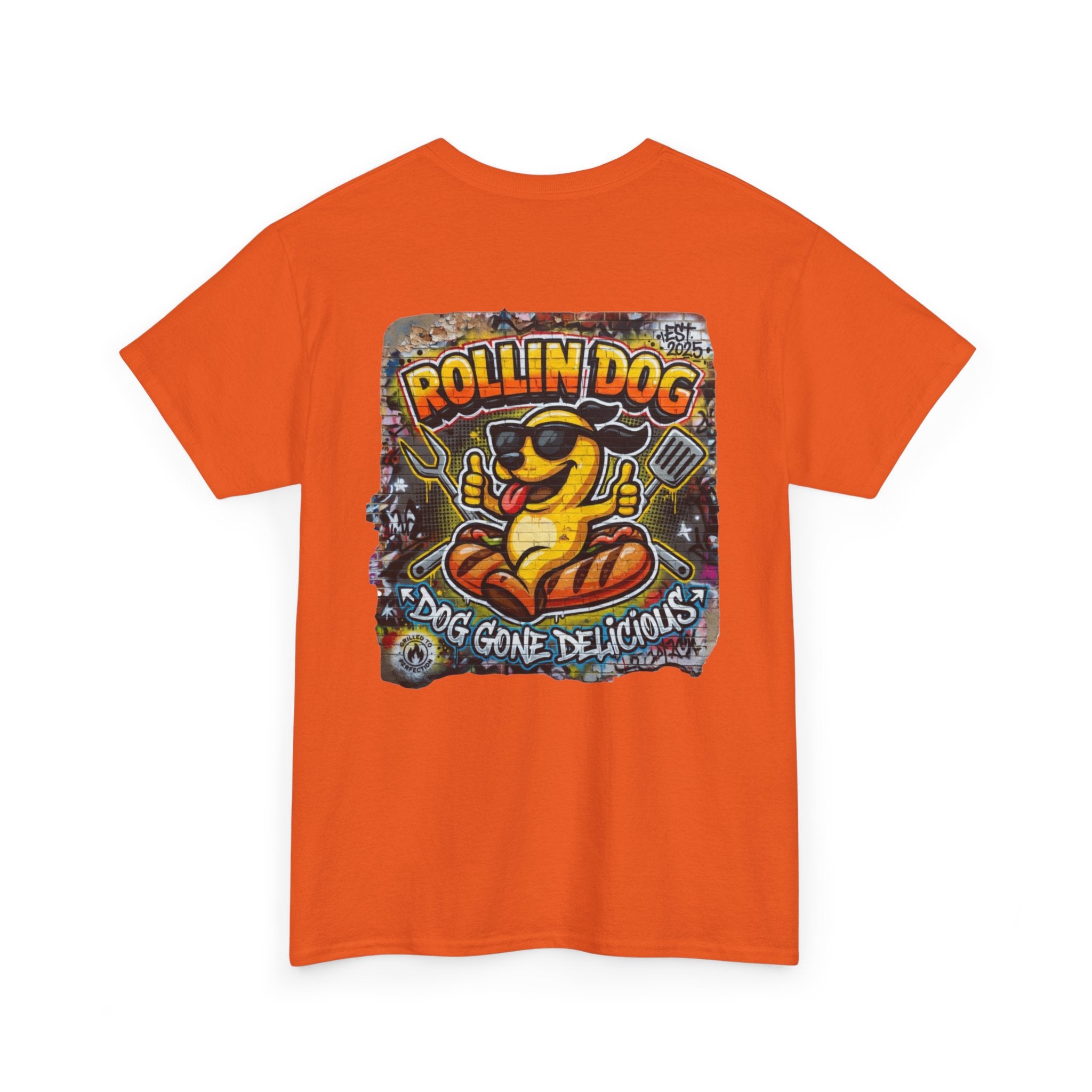 Rollin Dog Tee Graffiti 3 — 'Rollin Dog: Dog Gone Delicious' Graphic T‑Shirt
