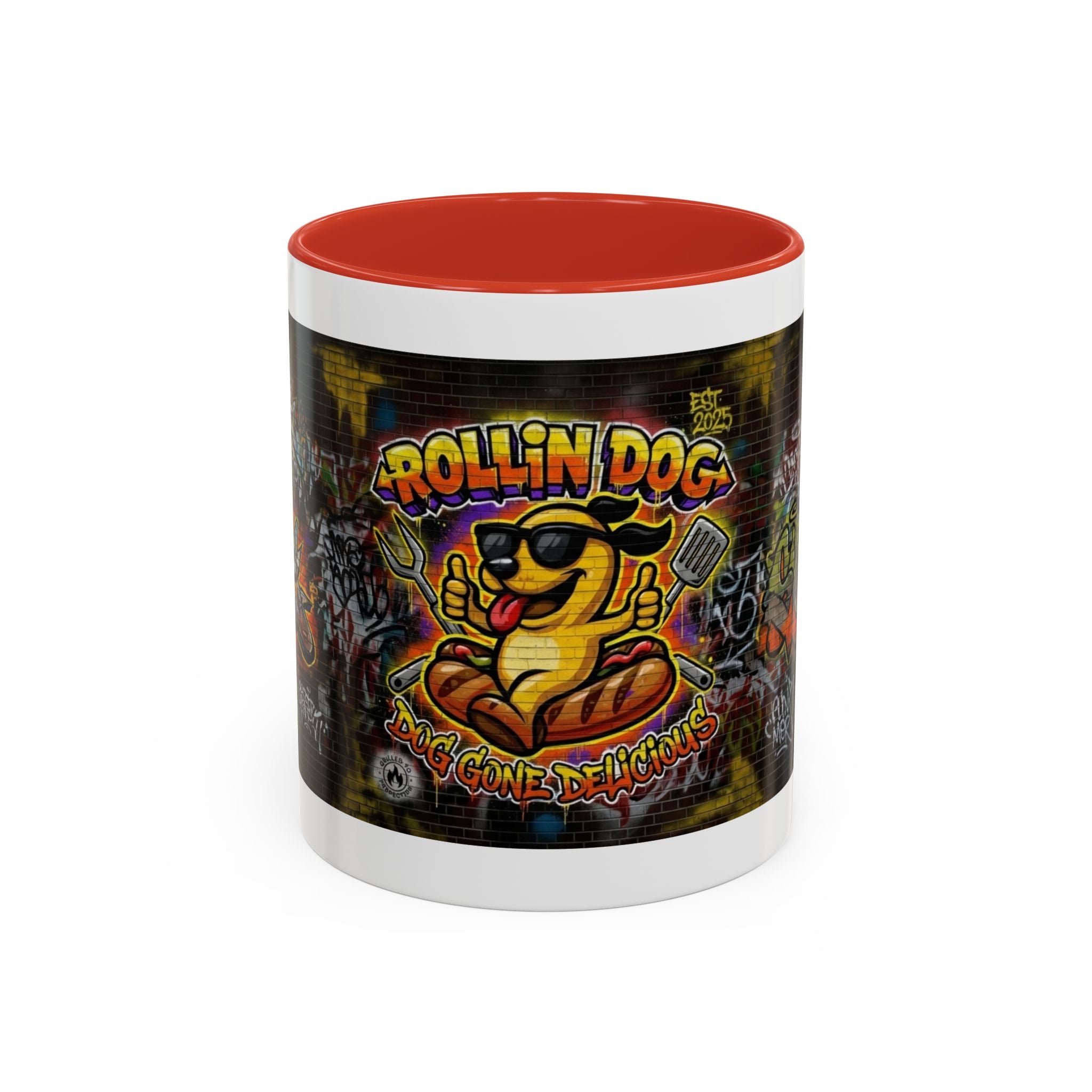 Rollin Dog Hot Dog Mug — Graffiti Skate Vibe Coffee Cup (11/15oz)