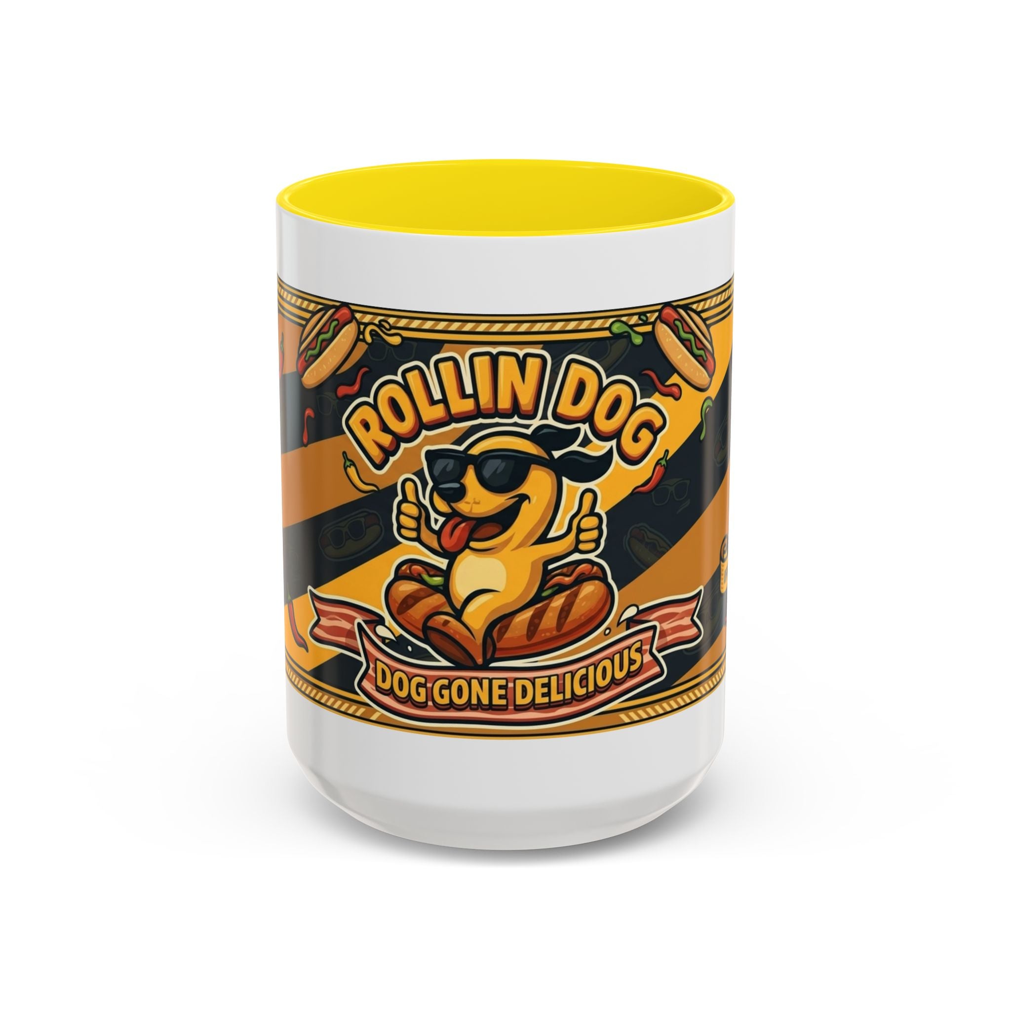 Rollin Dog Hot Dog Mug — Retro 'Dog Gone Delicious' Coffee Cup (11/15oz)