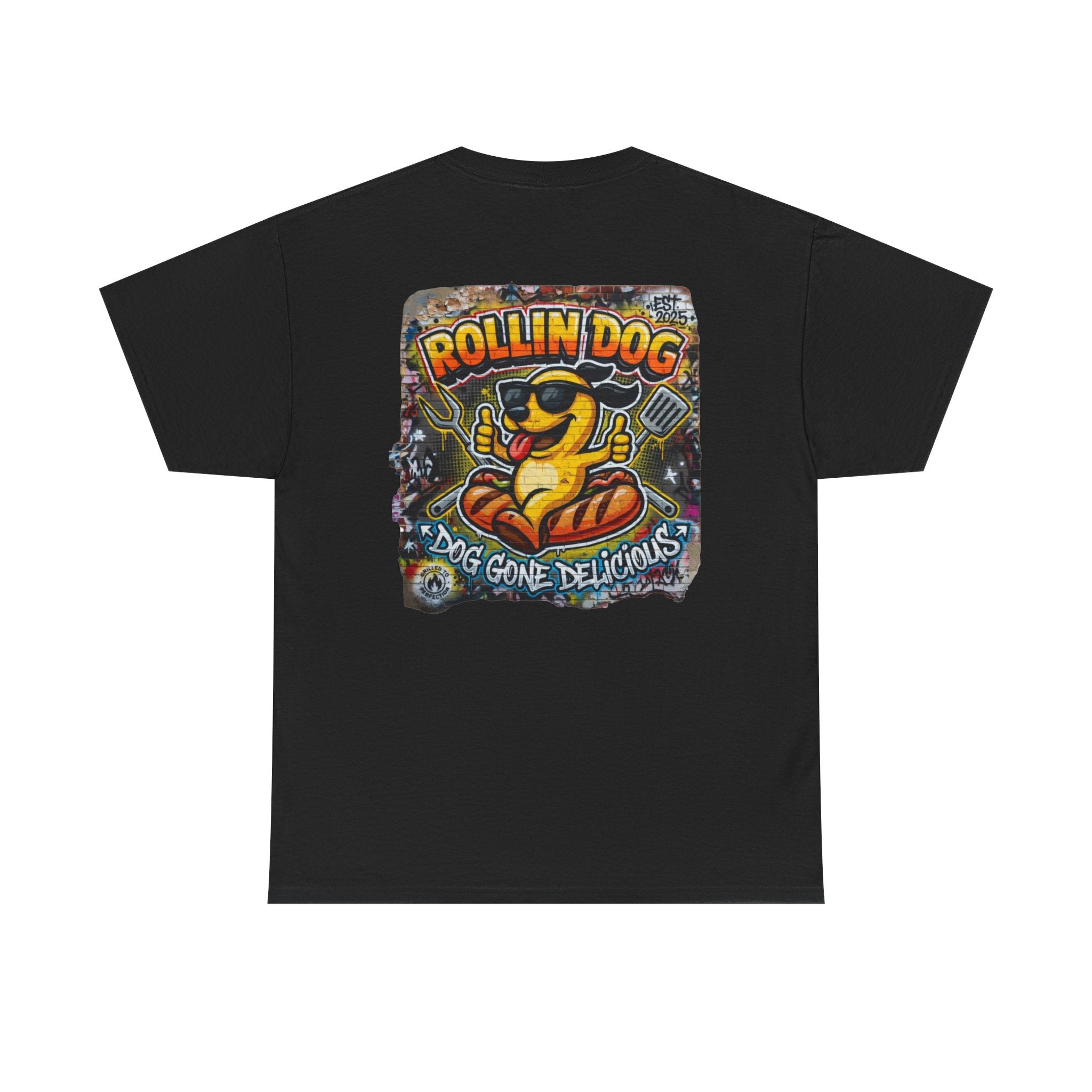 Rollin Dog Tee Graffiti 3 — 'Rollin Dog: Dog Gone Delicious' Graphic T‑Shirt