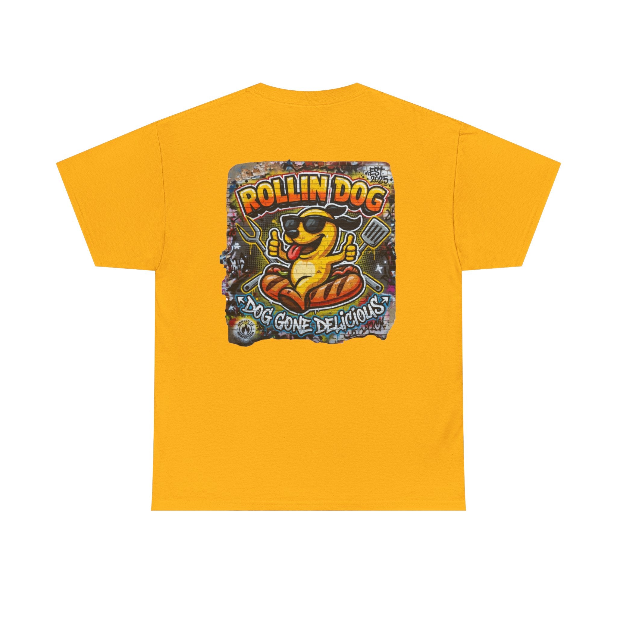 Rollin Dog Tee Graffiti 3 — 'Rollin Dog: Dog Gone Delicious' Graphic T‑Shirt