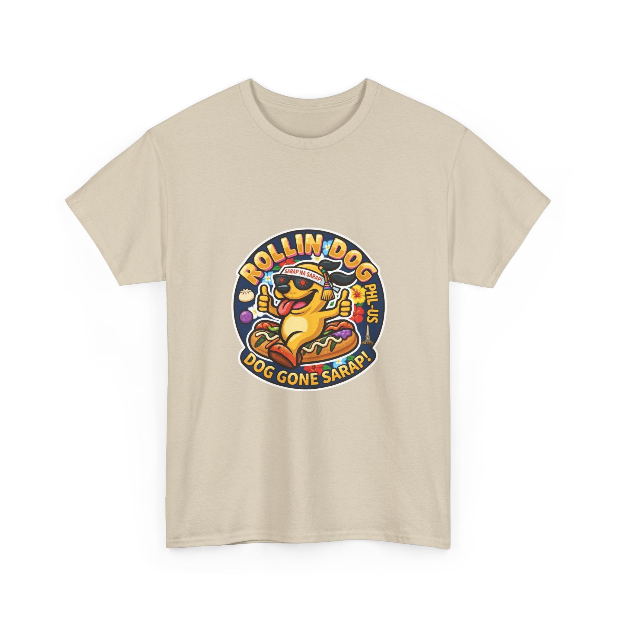 T-Shirt — "Rollin Dog" Hot Dog Graphic Tee (Dog Gone Saked!)