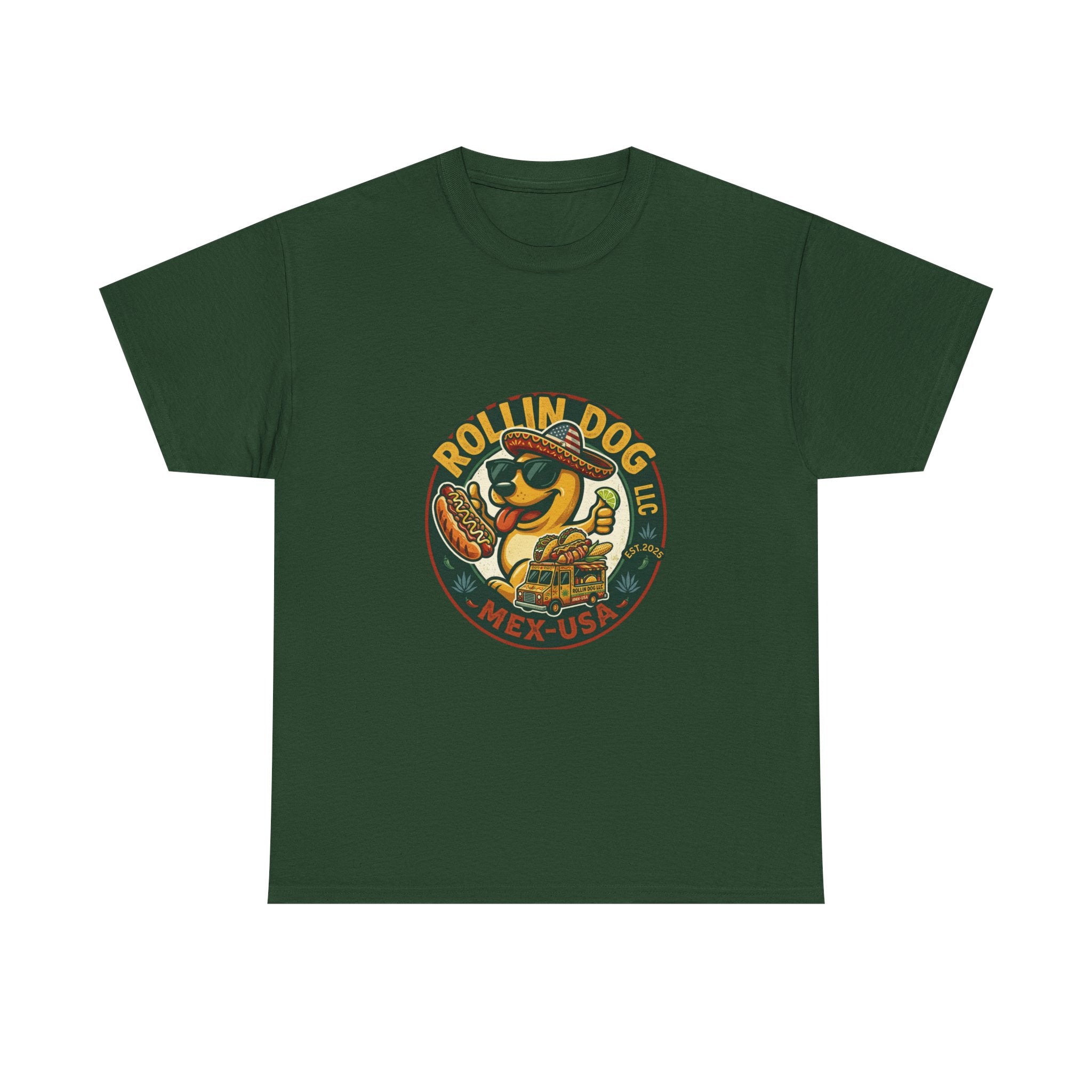 Rollin' Dog Hot Dog T-Shirt – Retro Mexican Street Food Graphic Tee