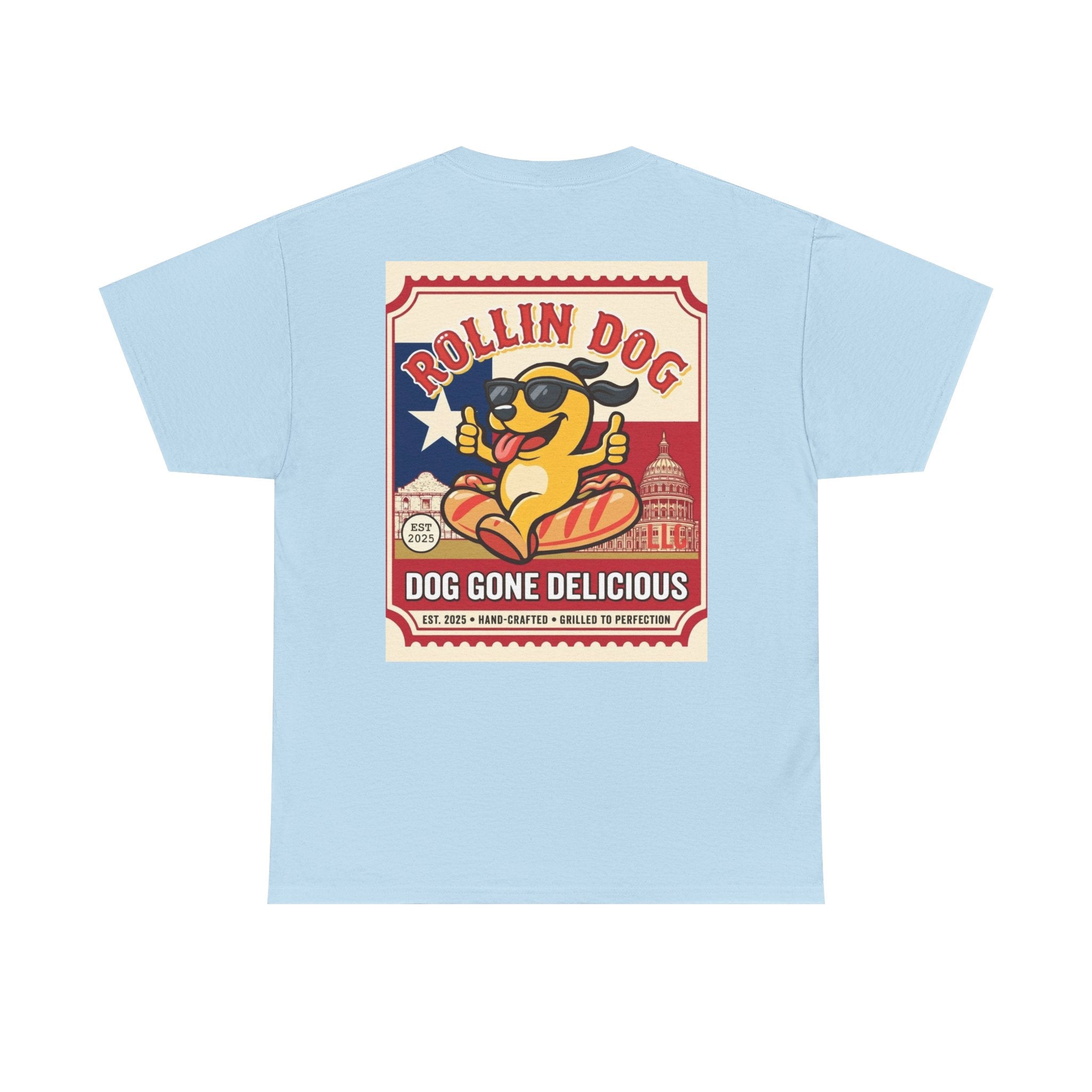 T-Shirt — "Rollin Dog: Dog Gone Delicious" Retro Hot Dog Graphic Tee