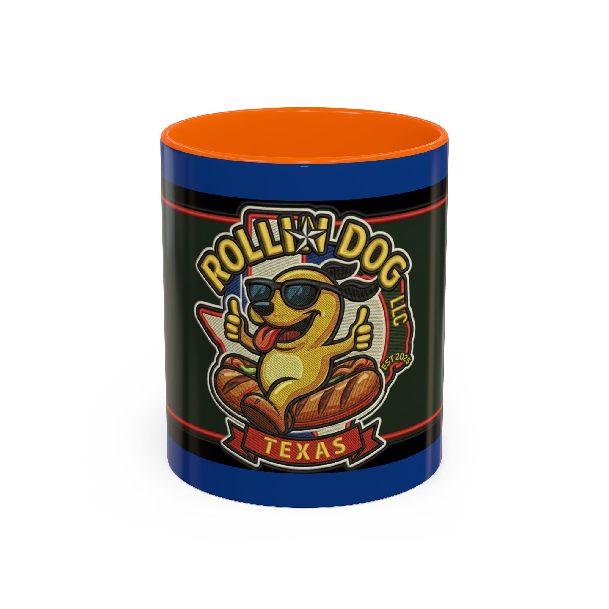Texas Rollin Dog 'Dog Gone Delicious' Accent Coffee Mug – Fun Hot Dog Logo 11/15oz