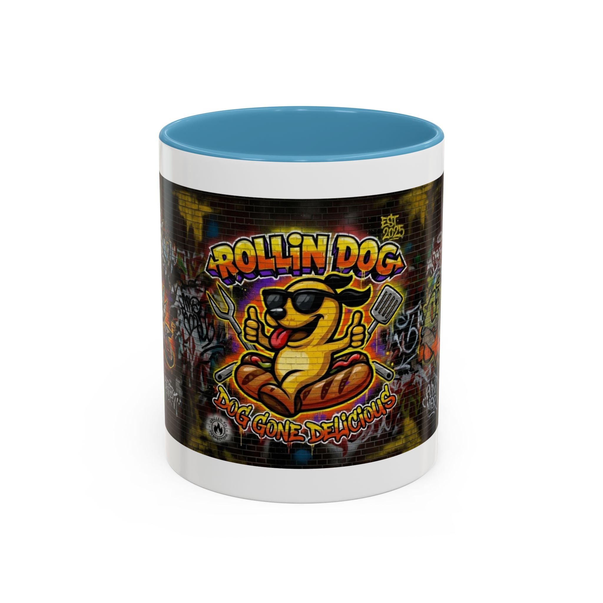 Rollin Dog Hot Dog Mug — Graffiti Skate Vibe Coffee Cup (11/15oz)