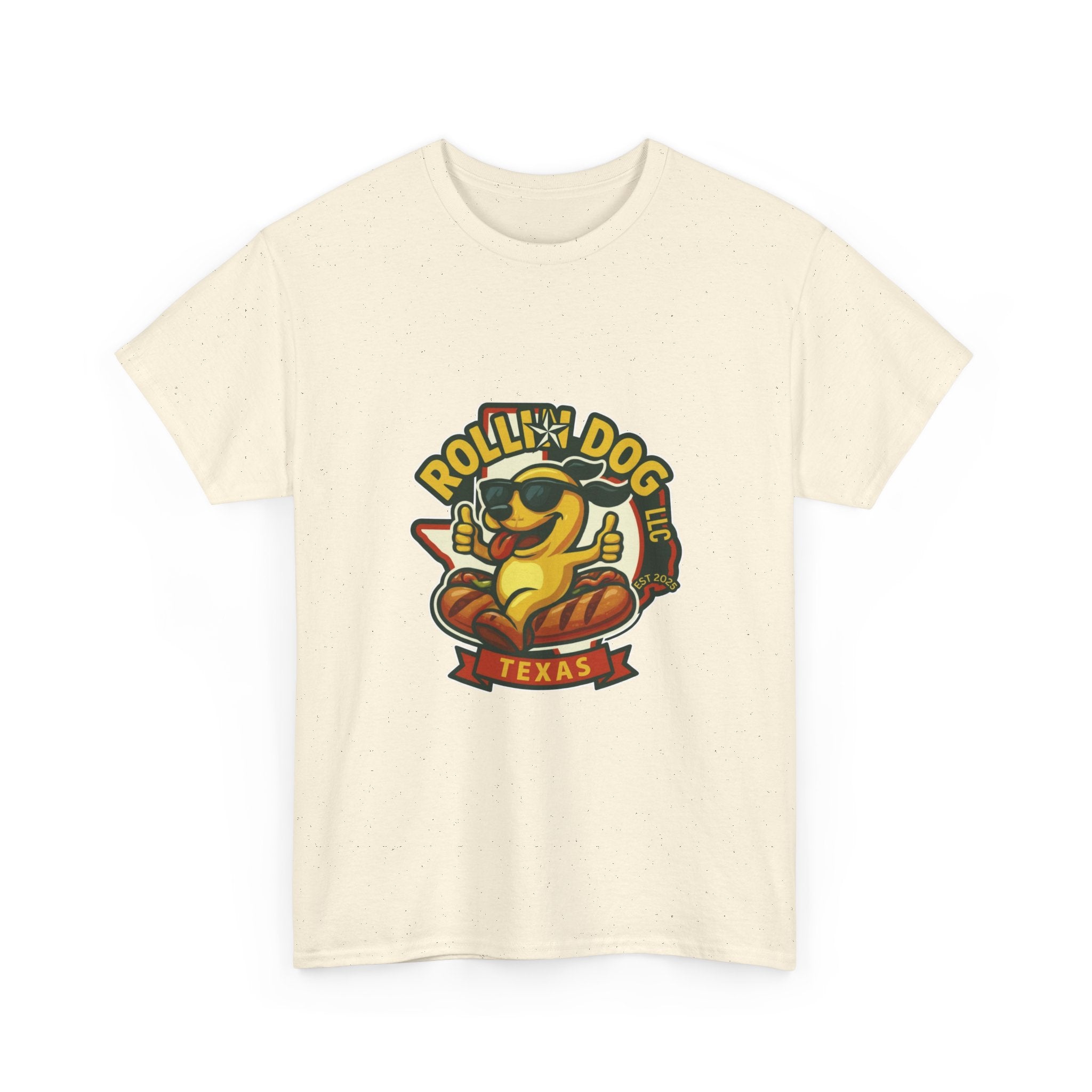 T-Shirt — "Rollin' Dog Texas" Cool Hot Dog Mascot Graphic Tee