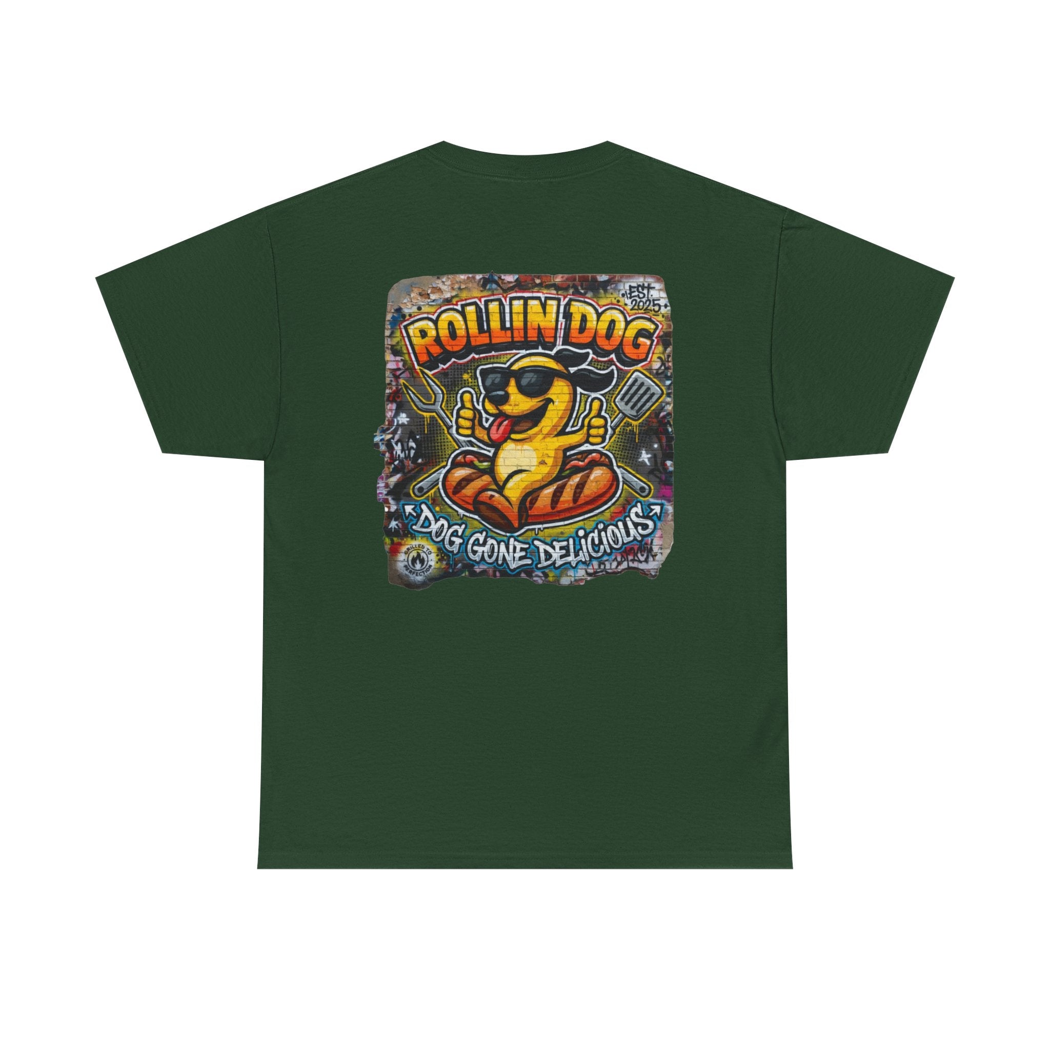 Rollin Dog Tee Graffiti 3 — 'Rollin Dog: Dog Gone Delicious' Graphic T‑Shirt