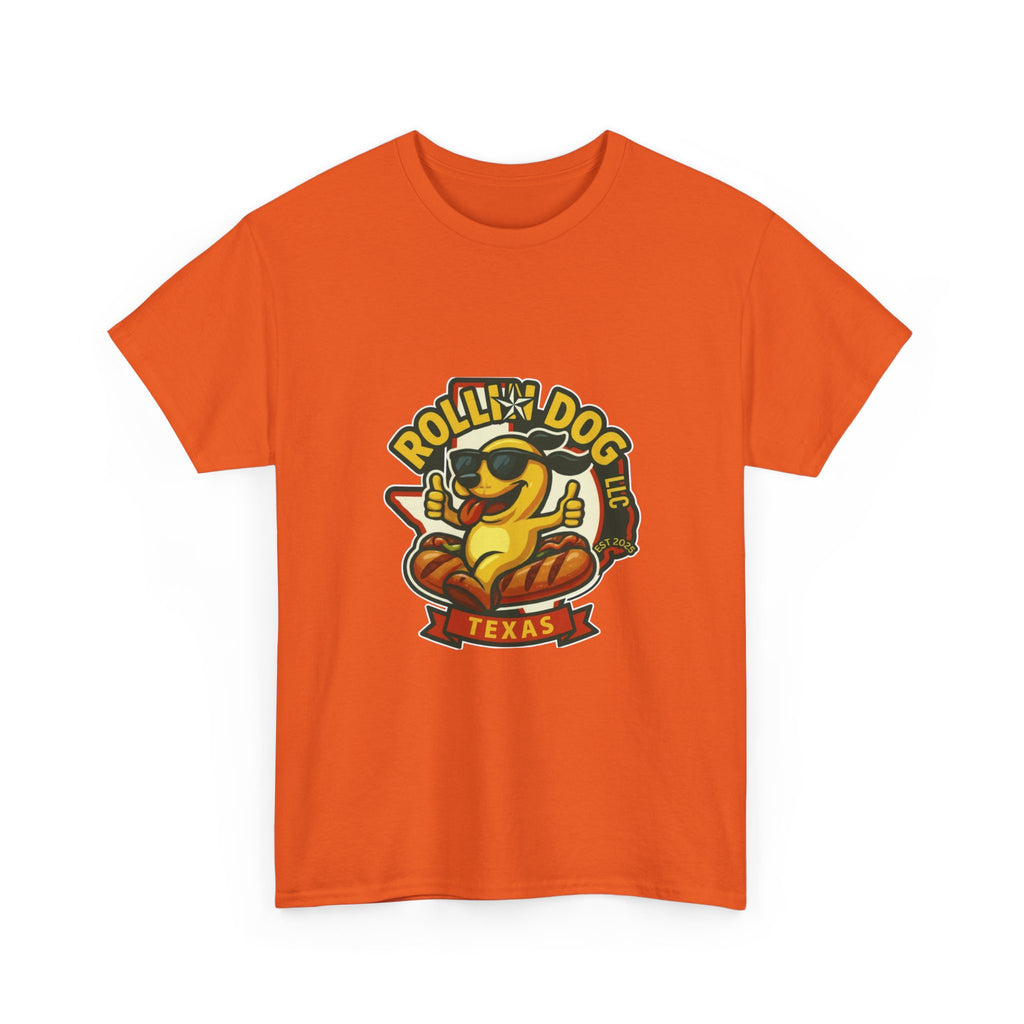 T-Shirt — "Rollin' Dog Texas" Cool Hot Dog Mascot Graphic Tee