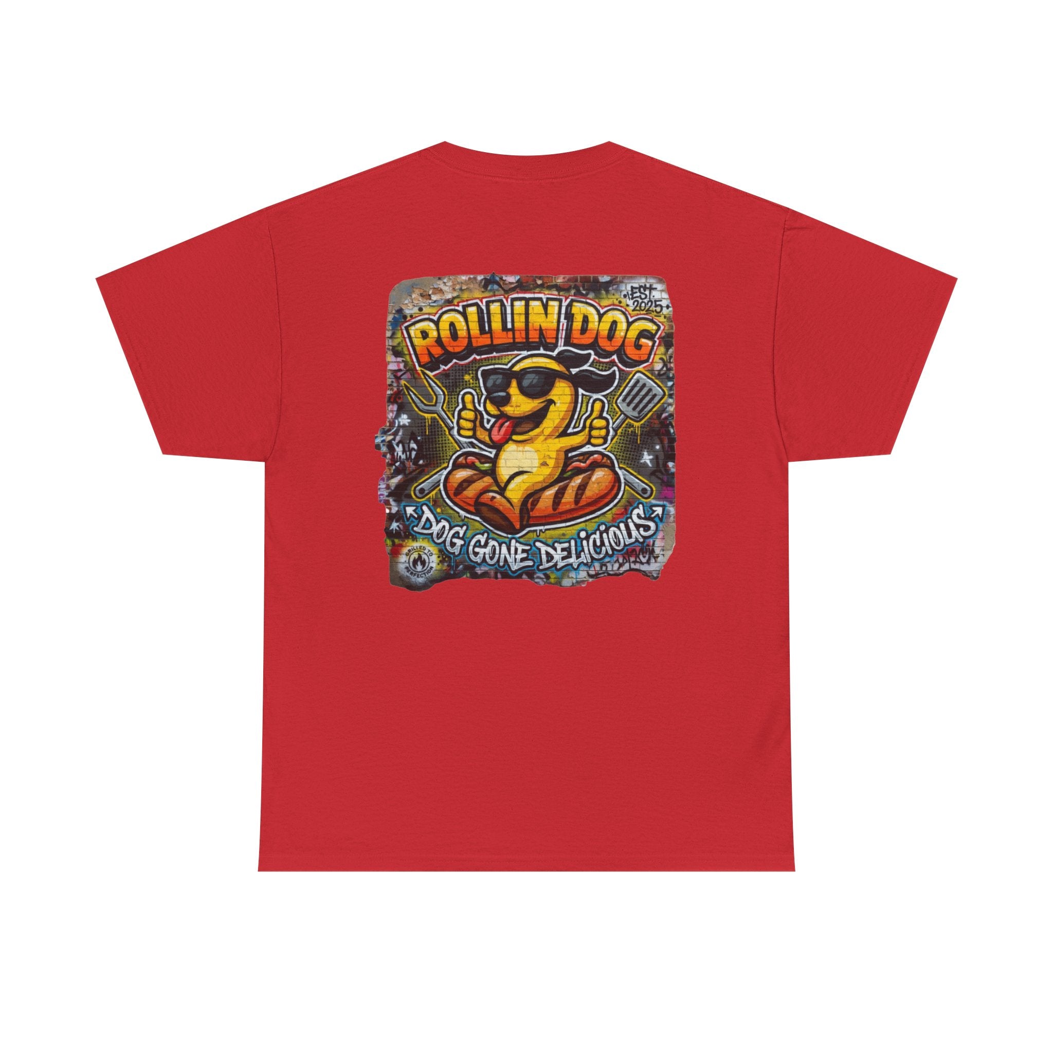 Rollin Dog Tee Graffiti 3 — 'Rollin Dog: Dog Gone Delicious' Graphic T‑Shirt