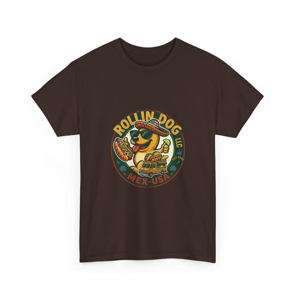Rollin' Dog Hot Dog T-Shirt – Retro Mexican Street Food Graphic Tee