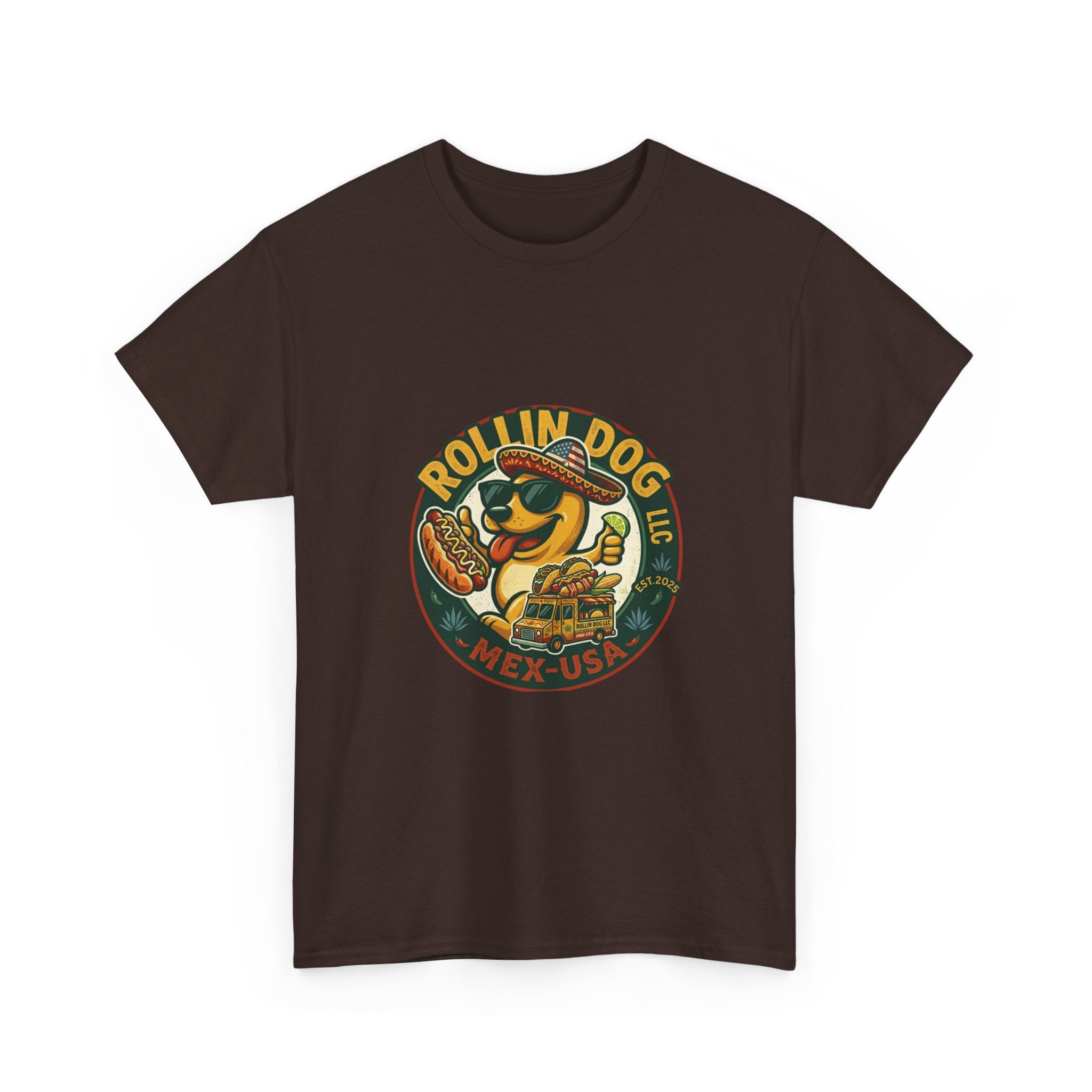 Rollin' Dog Hot Dog T-Shirt – Retro Mexican Street Food Graphic Tee