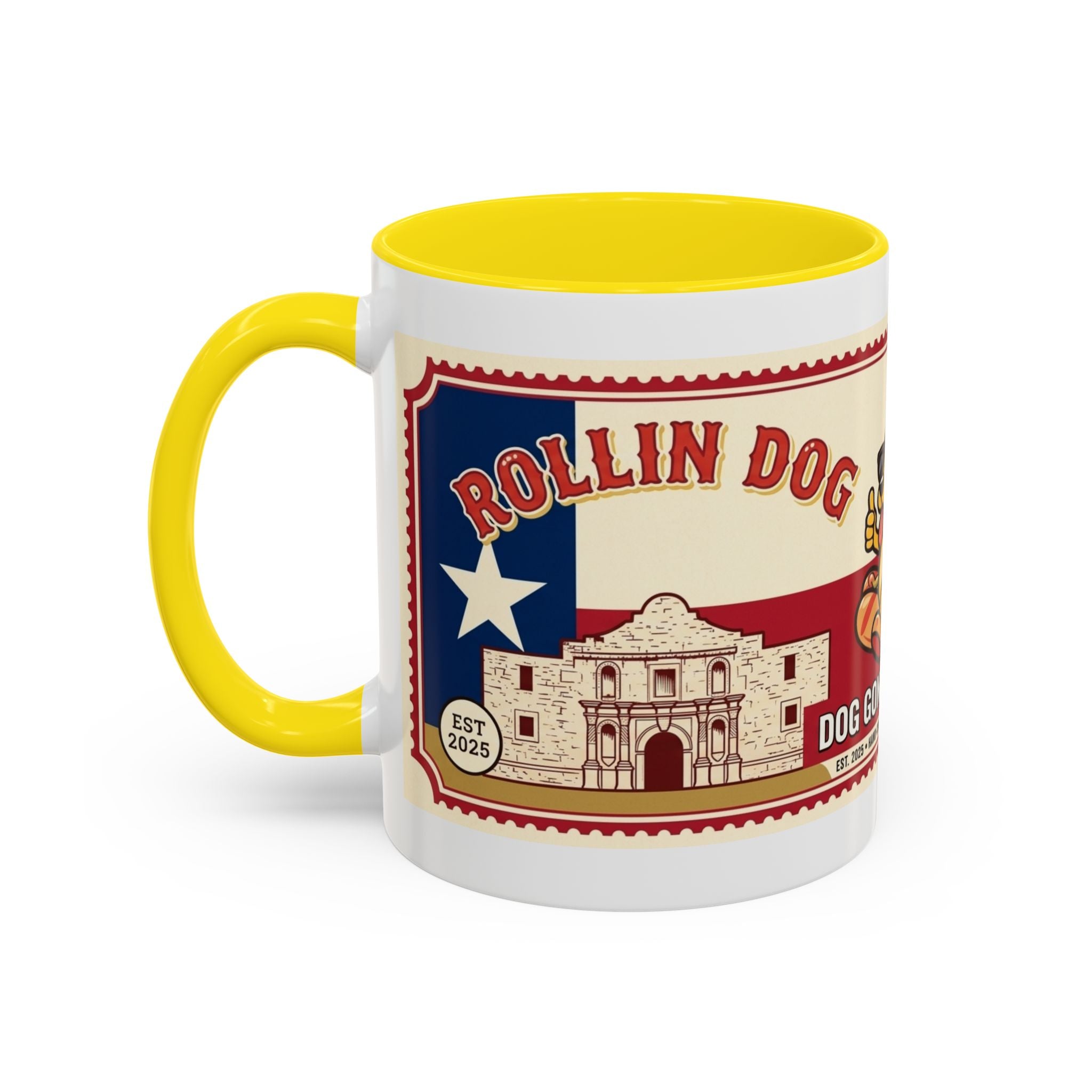 Rollin Dog Coffee Mug — Retro 'Dog Gone Delicious' Hot Dog Design (11/15oz)
