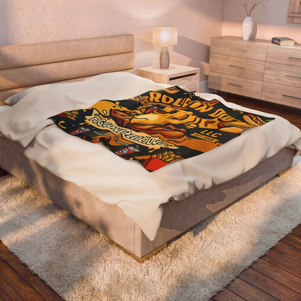 Velveteen Plush Blanket – "Rollin Dog: Dog Gone Delicious" Food Truck Graphic Throw