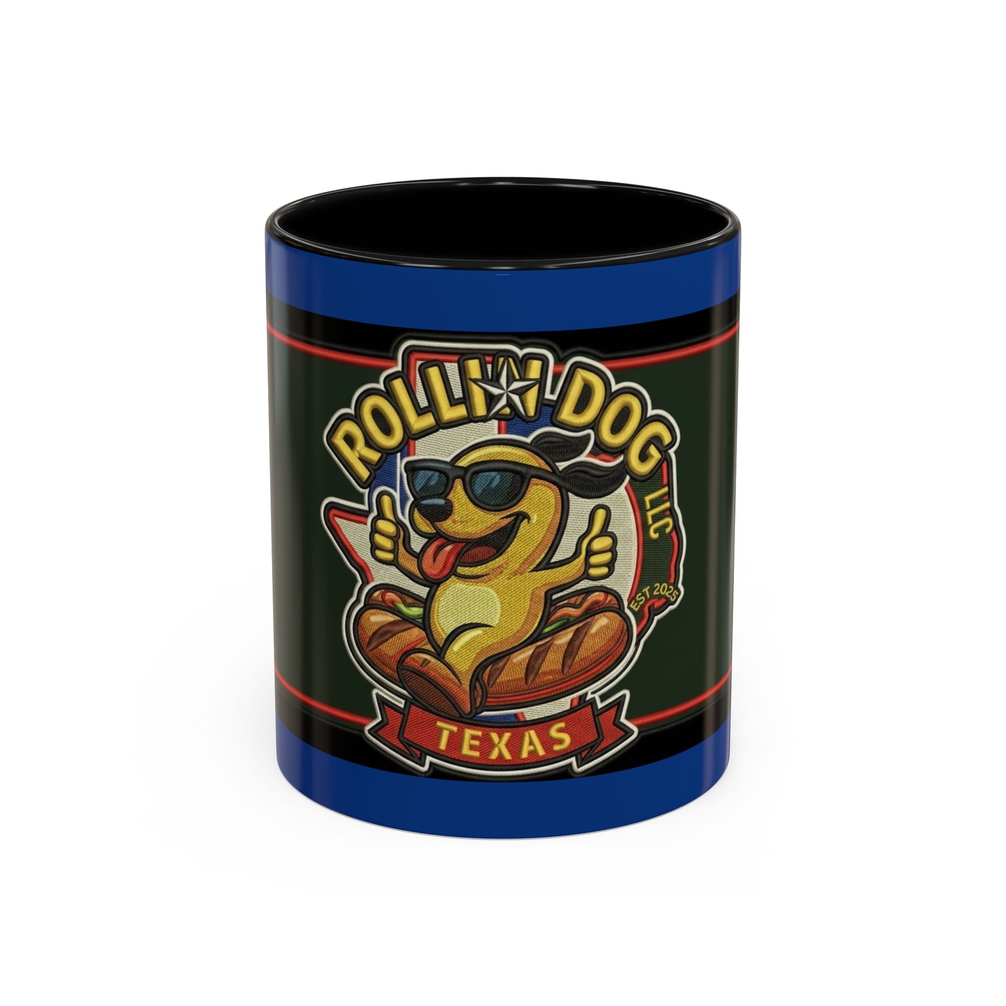 Texas Rollin Dog 'Dog Gone Delicious' Accent Coffee Mug – Fun Hot Dog Logo 11/15oz